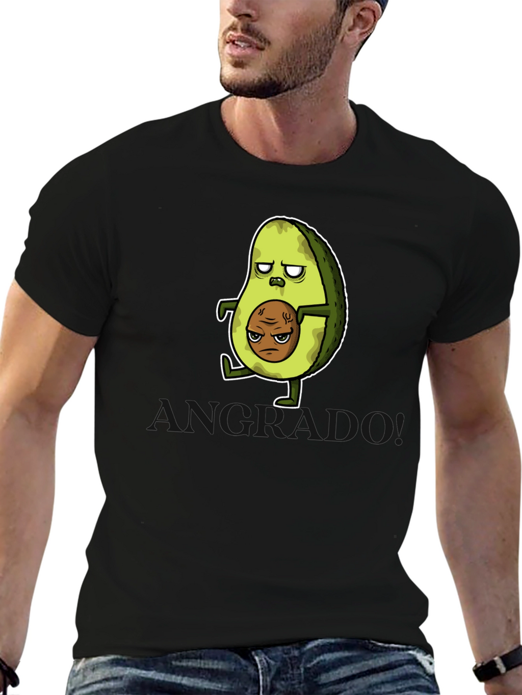 Funny Avocado Cartoon Graphic T-Shirt - Black