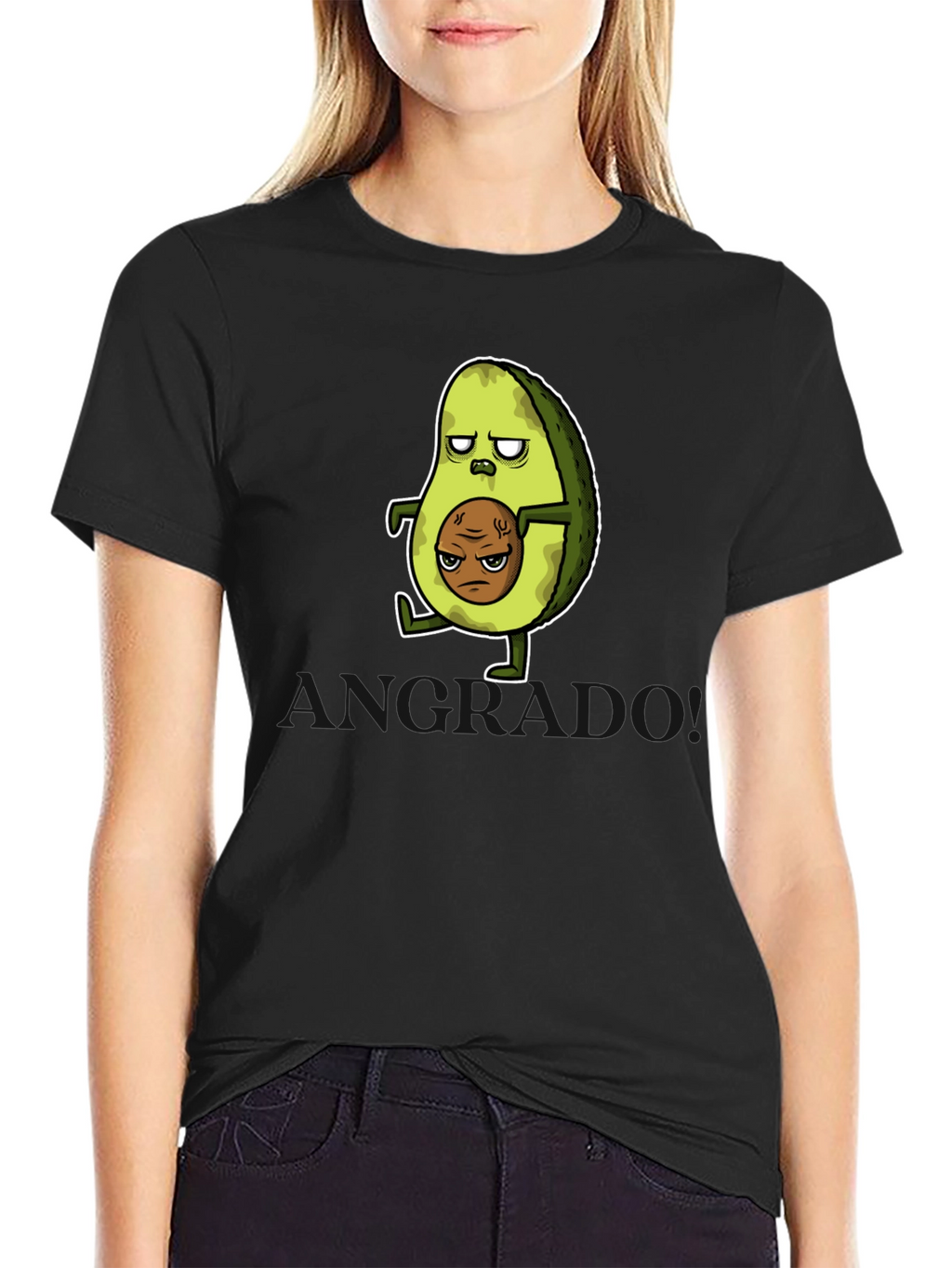 Funny Avocado Cartoon Graphic T-Shirt - Black