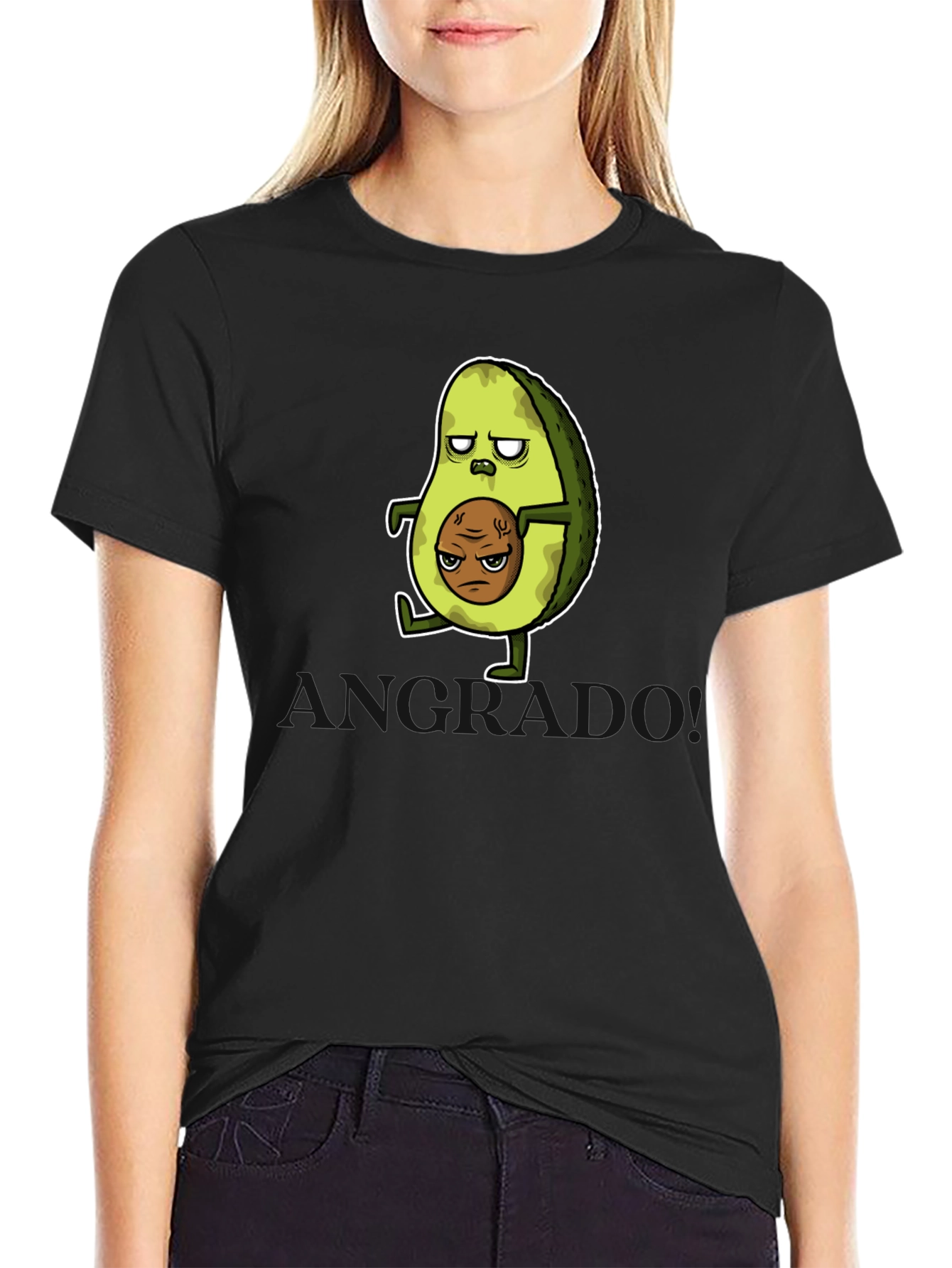 Funny Avocado Cartoon Graphic T-Shirt - Black