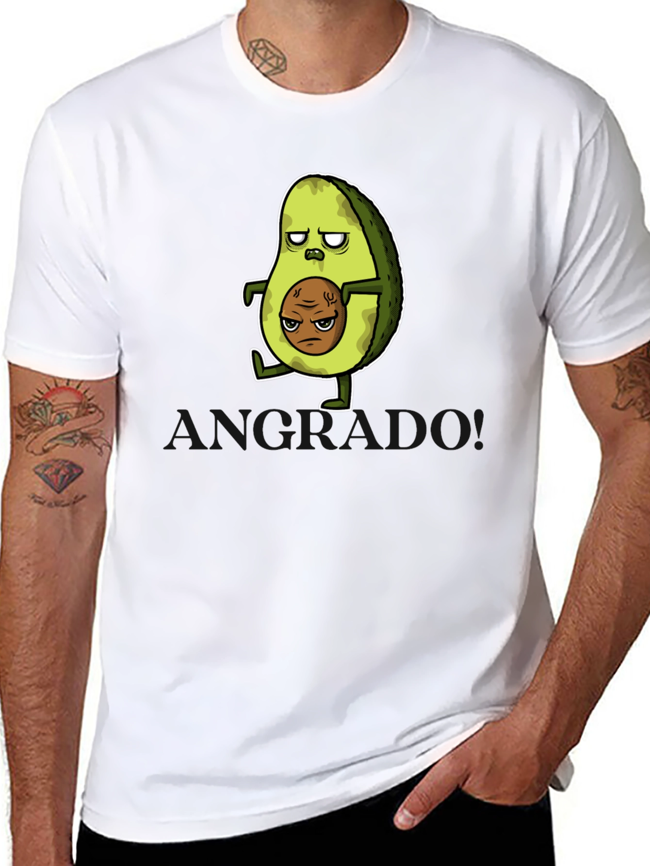 Funny Avocado Cartoon Graphic T-Shirt - Black