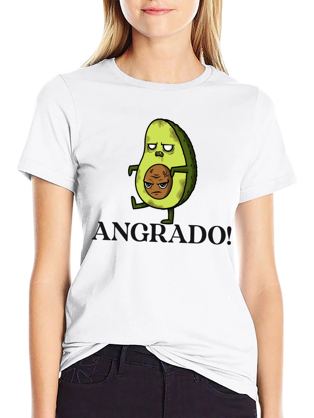 Funny Avocado Cartoon Graphic T-Shirt - Black