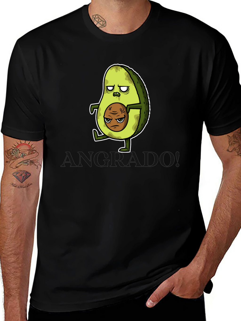 Funny Avocado Cartoon Graphic T-Shirt - Black