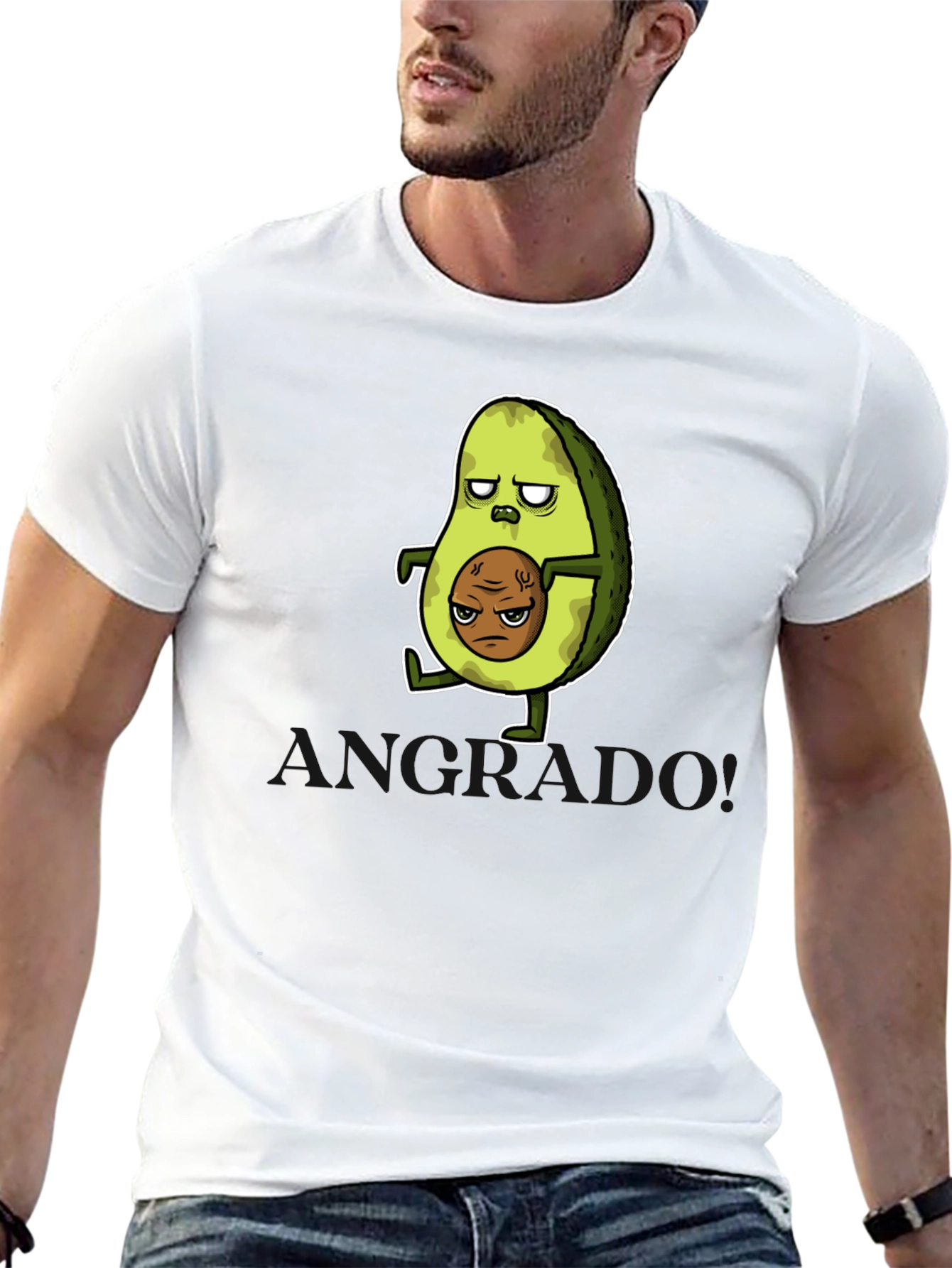 Funny Avocado Cartoon Graphic T-Shirt - Black