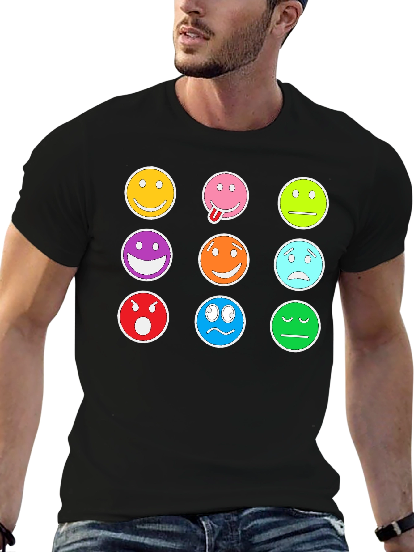 Emoji Expression T-Shirt - Black Cotton Blend