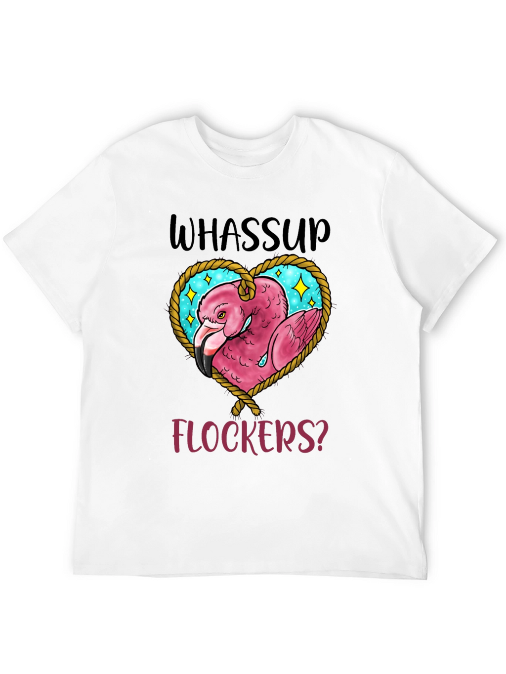 Whassup Flockers T-Shirt Flamingo Heart Design