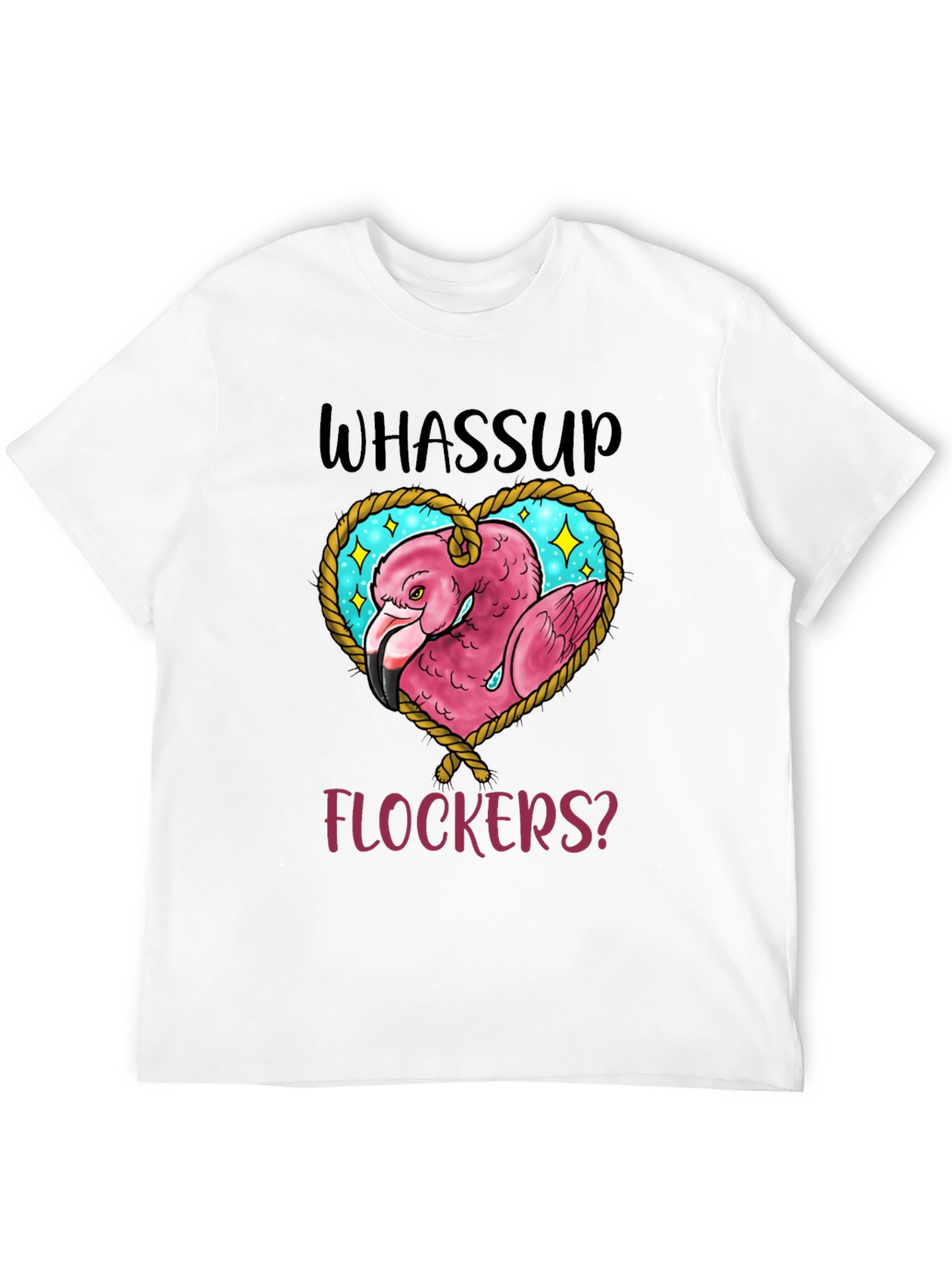 Whassup Flockers T-Shirt Flamingo Heart Design