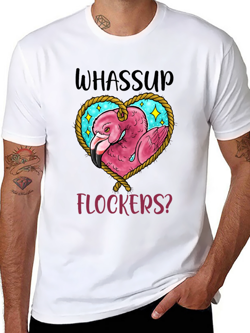 Whassup Flockers T-Shirt Flamingo Heart Design