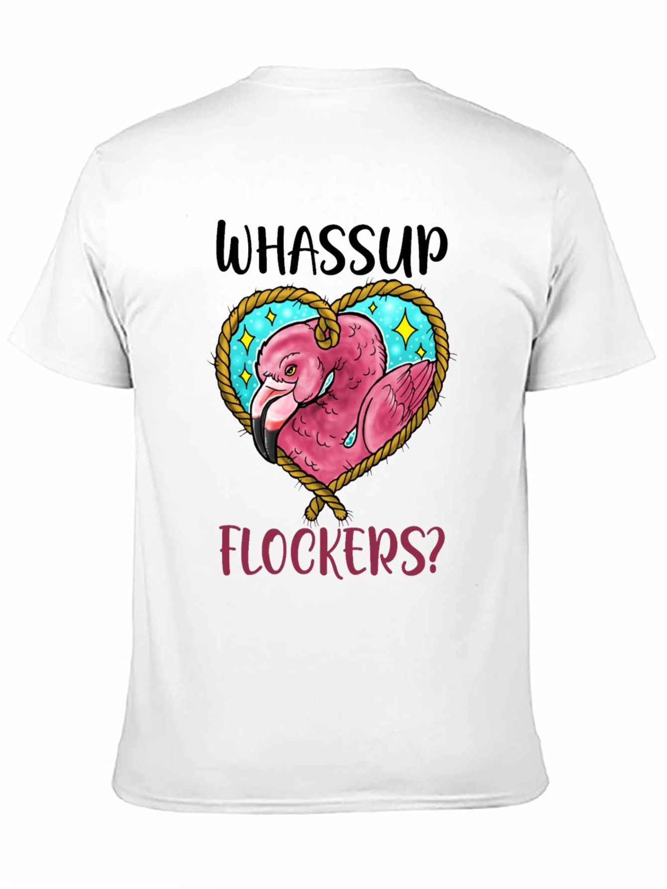 Whassup Flockers T-Shirt Flamingo Heart Design
