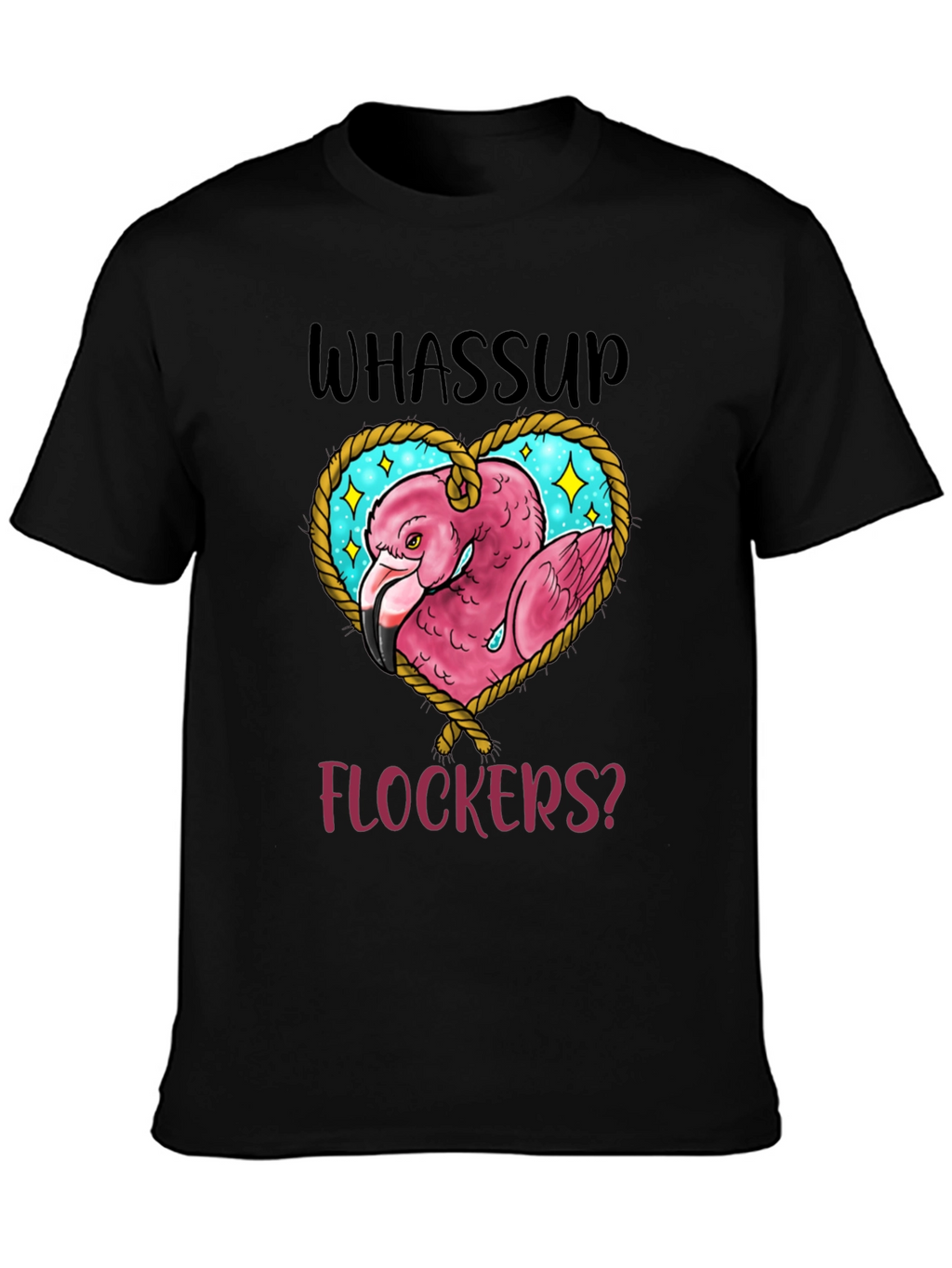Whassup Flockers T-Shirt Flamingo Heart Design