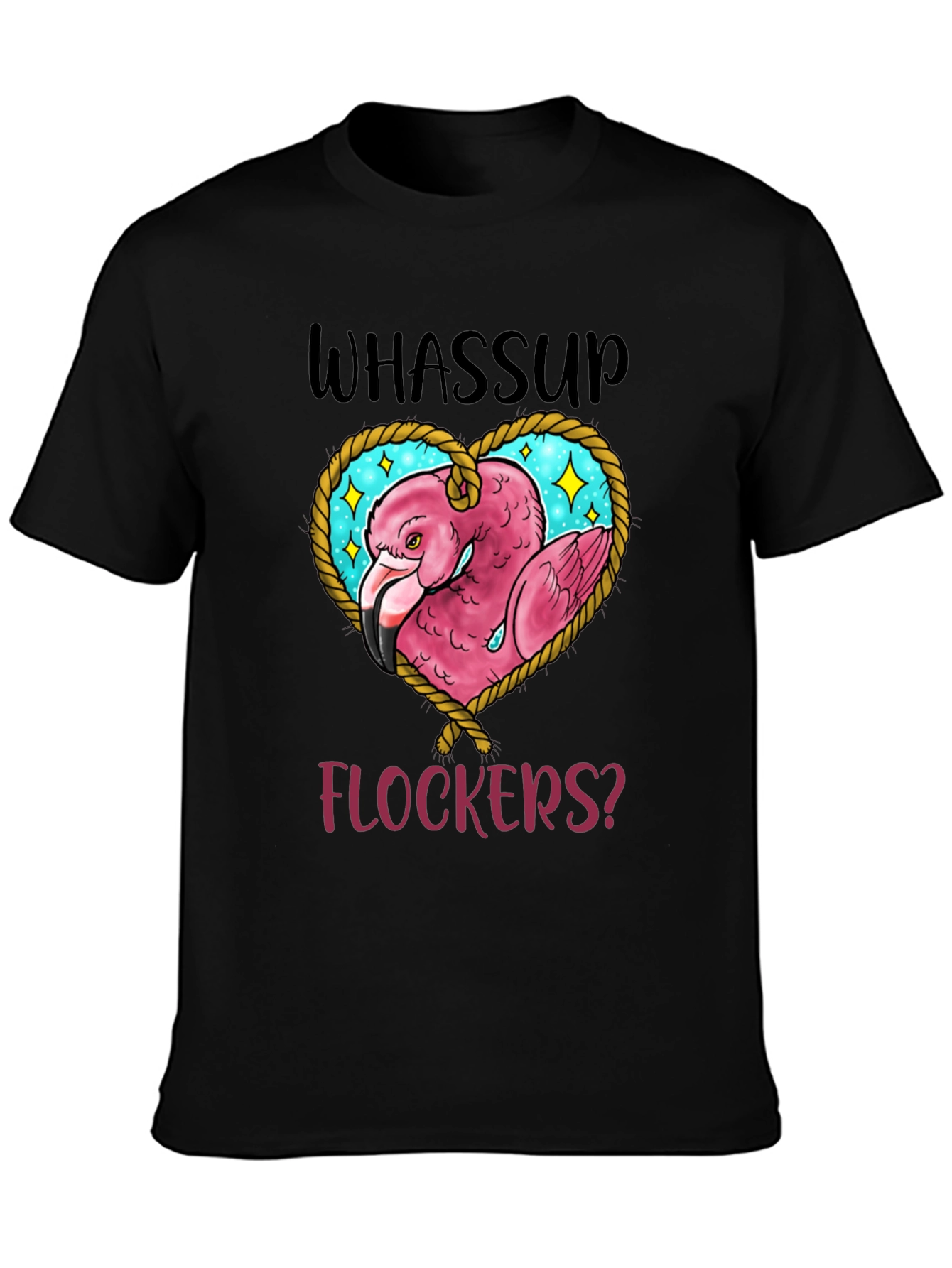 Whassup Flockers T-Shirt Flamingo Heart Design