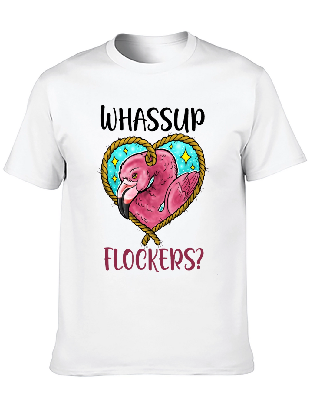 Whassup Flockers T-Shirt Flamingo Heart Design