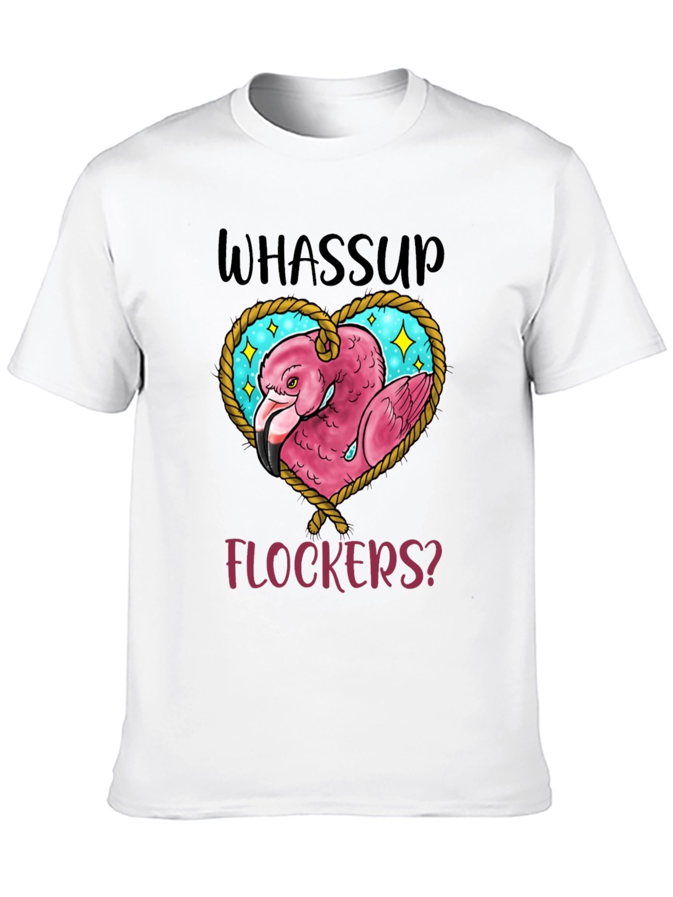 Whassup Flockers T-Shirt Flamingo Heart Design