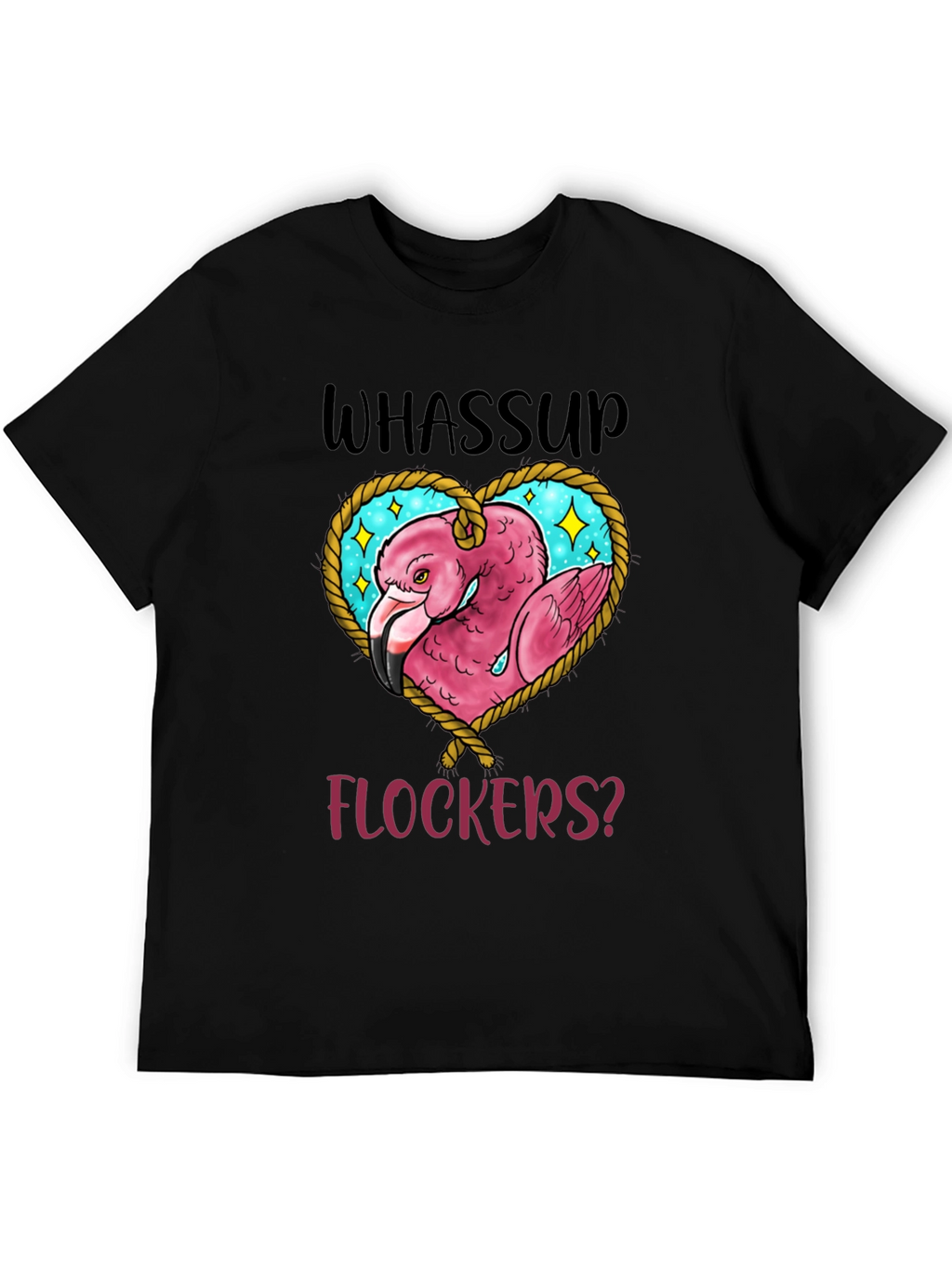 Whassup Flockers T-Shirt Flamingo Heart Design