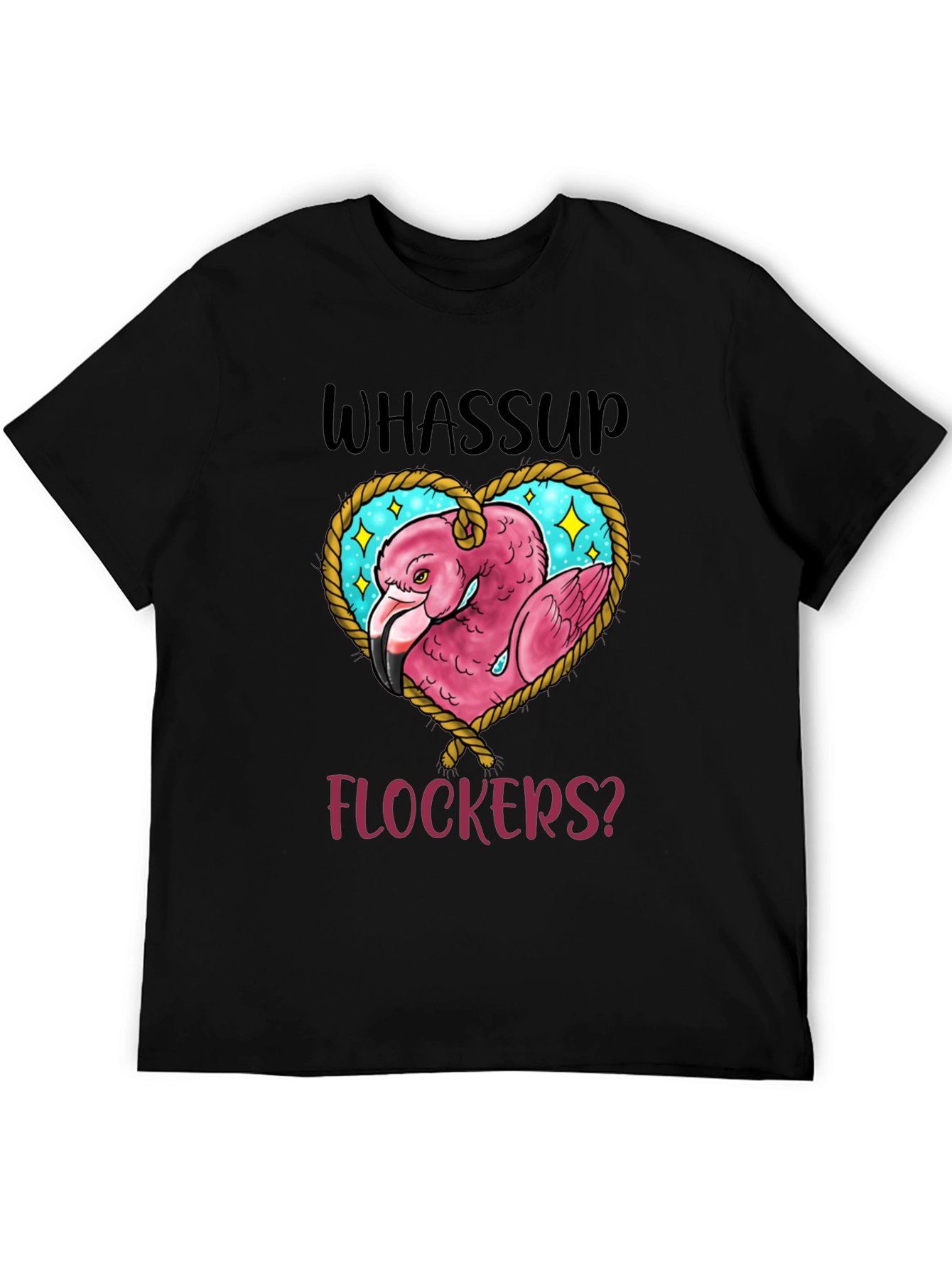 Whassup Flockers T-Shirt Flamingo Heart Design