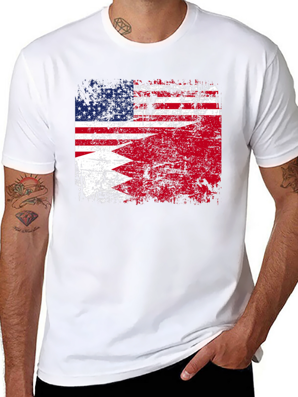 USA Bahrain Flag Graphic T-Shirt
