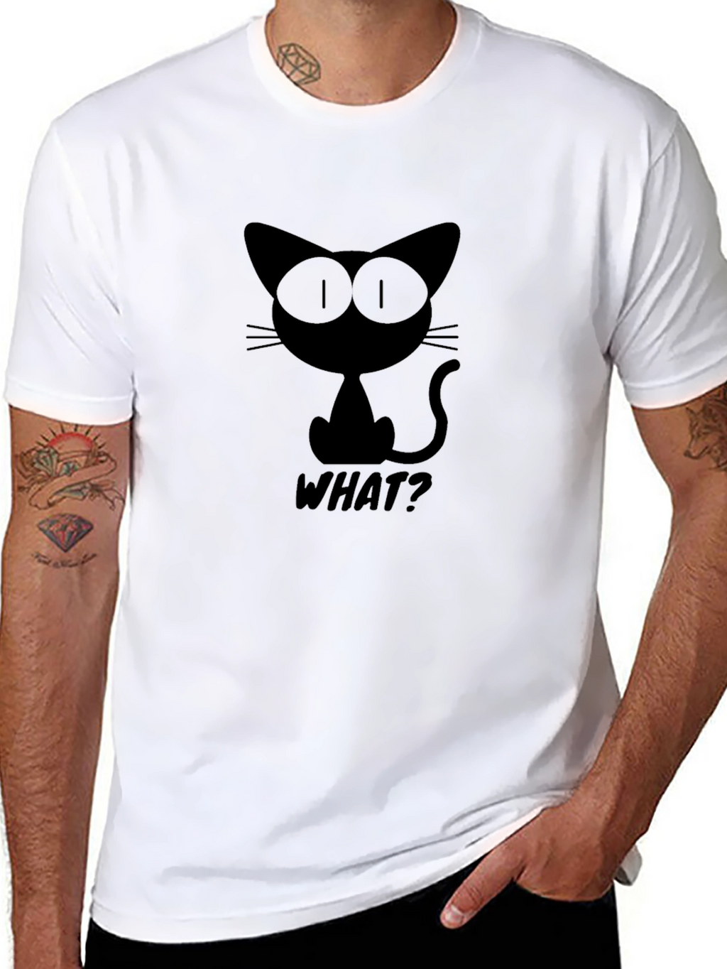 Black Cat What? Graphic T-Shirt