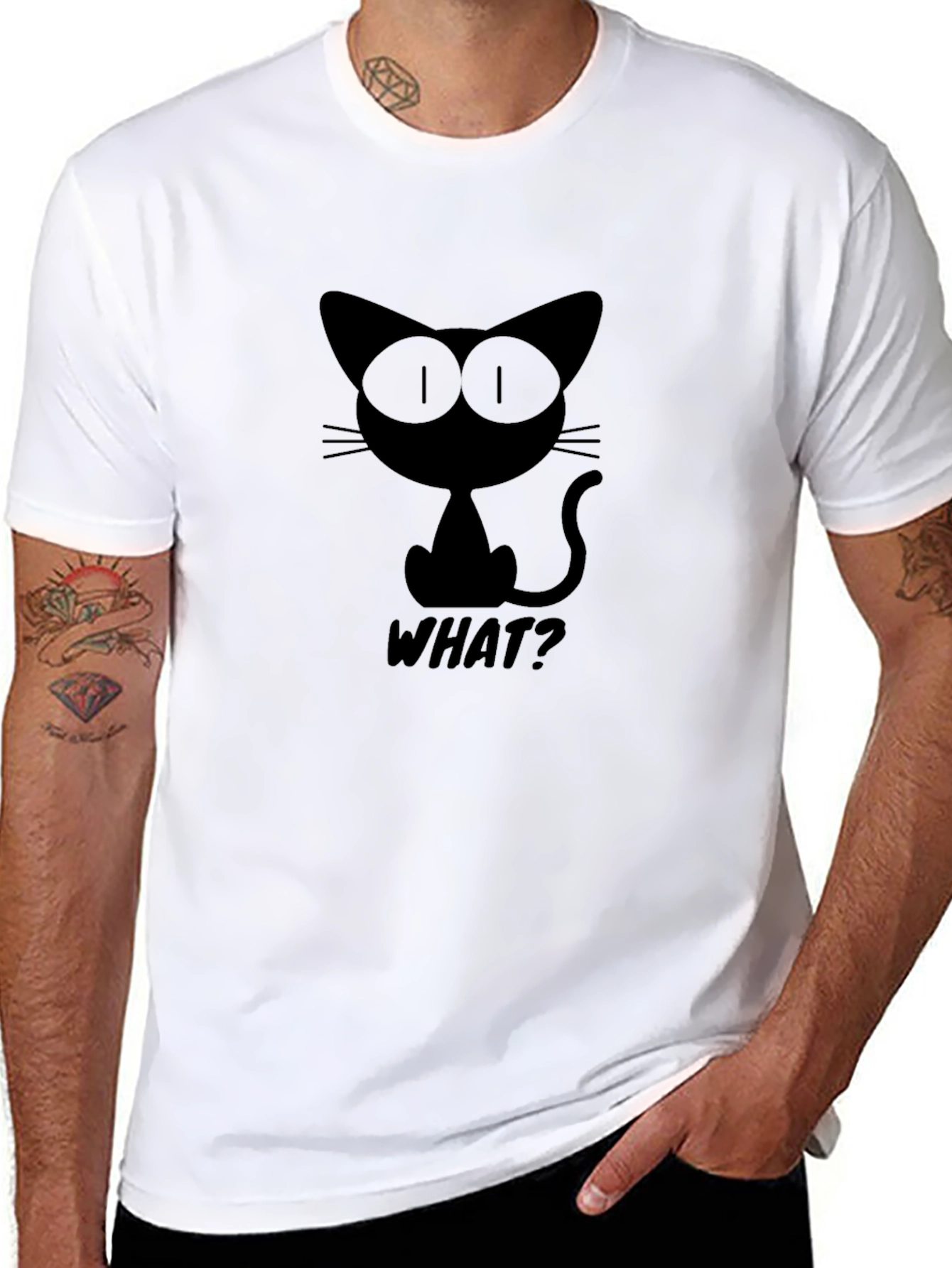 Black Cat What? Graphic T-Shirt