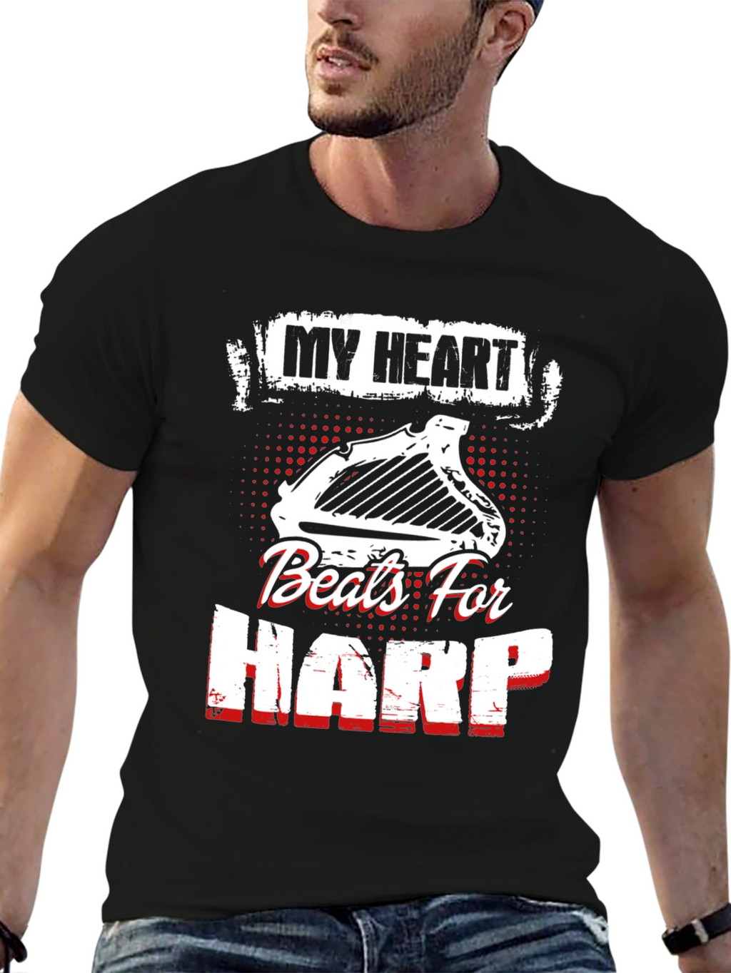 My Heart Beats For Harp Black T-Shirt