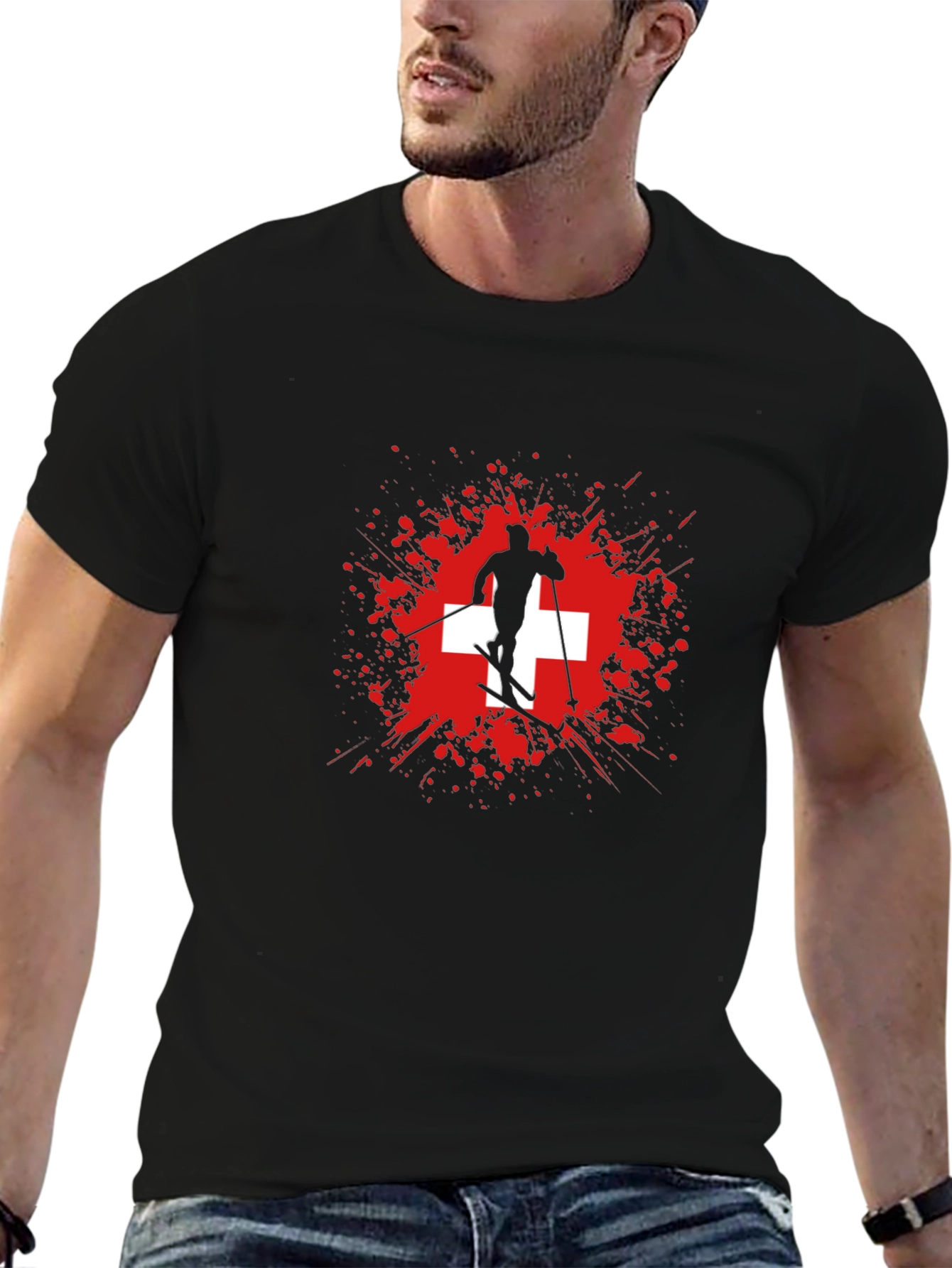 Swiss Skier Graphic Tee - Black