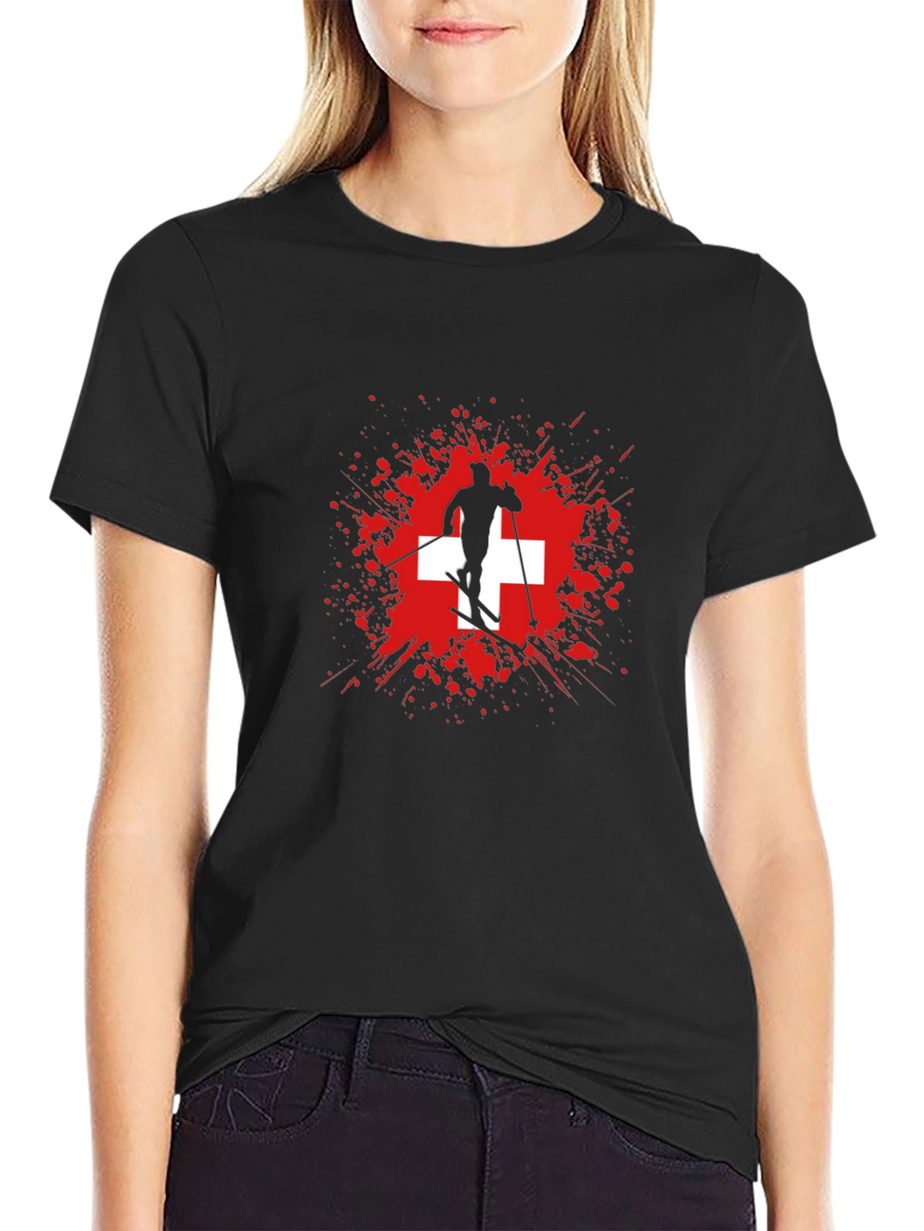 Swiss Skier Graphic Tee - Black