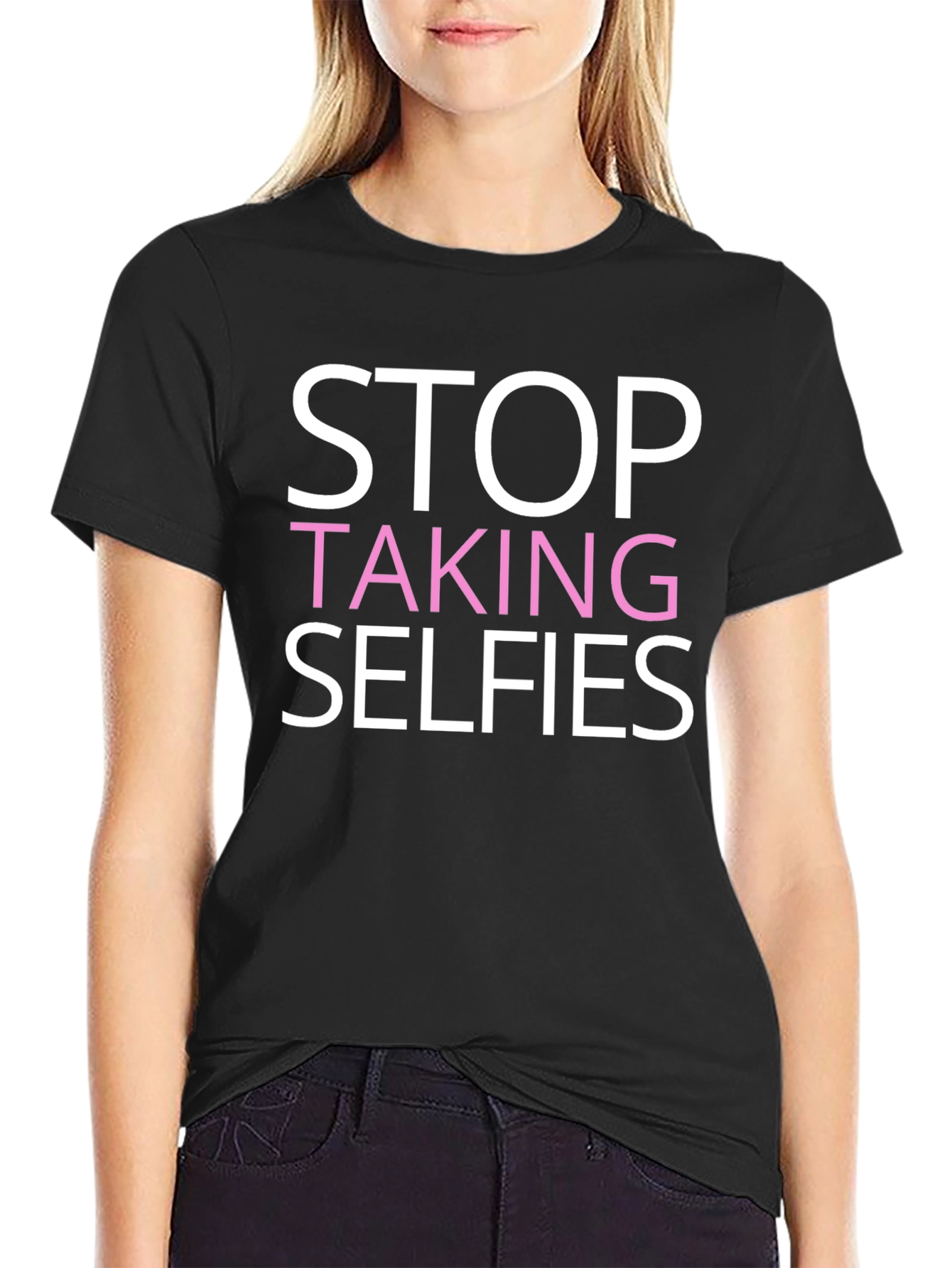 Stop Taking Selfies Graphic Tee - Mens Black Cotton T-Shirt