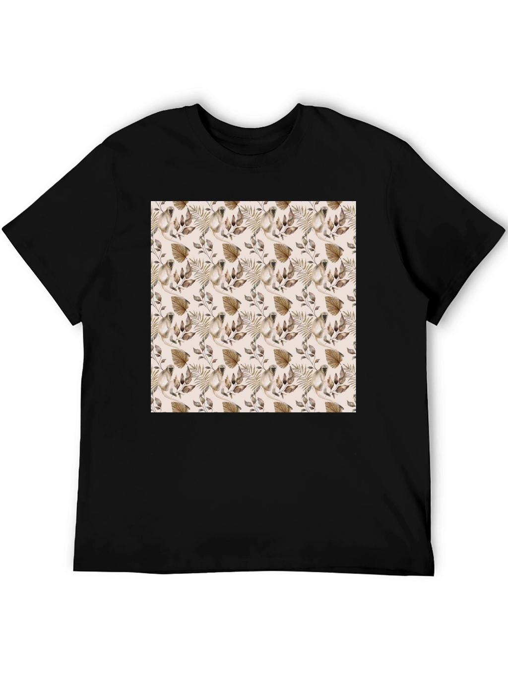 Botanical Pattern Black T-Shirt