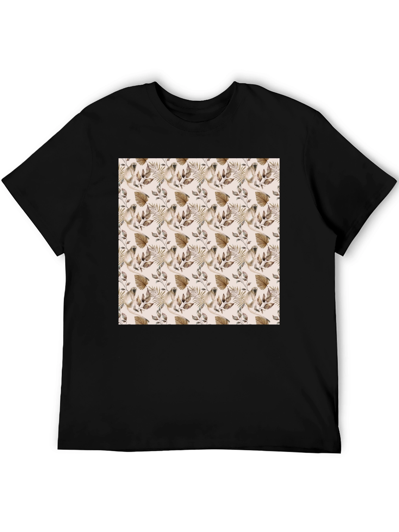 Botanical Pattern Black T-Shirt