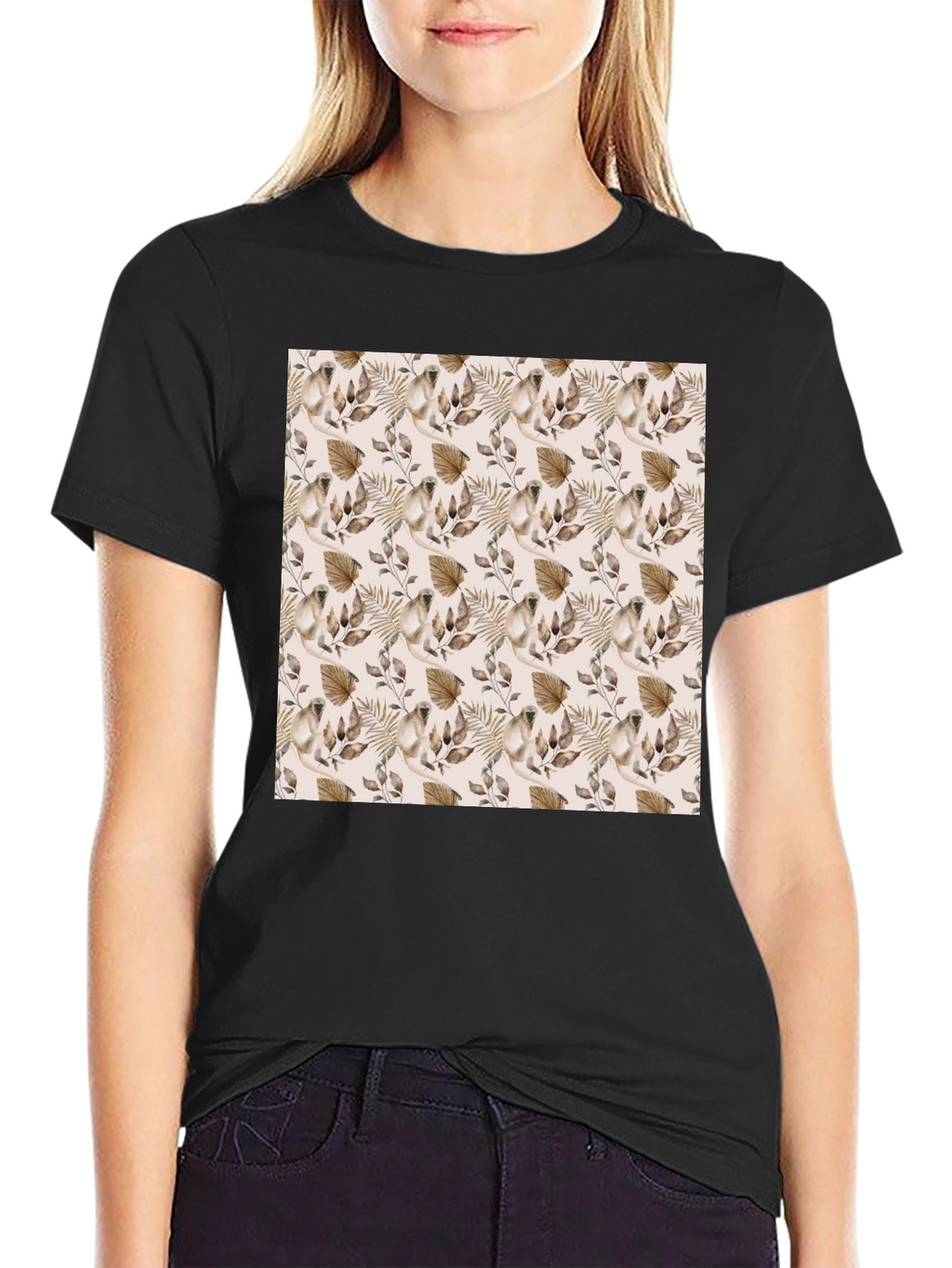 Botanical Pattern Black T-Shirt