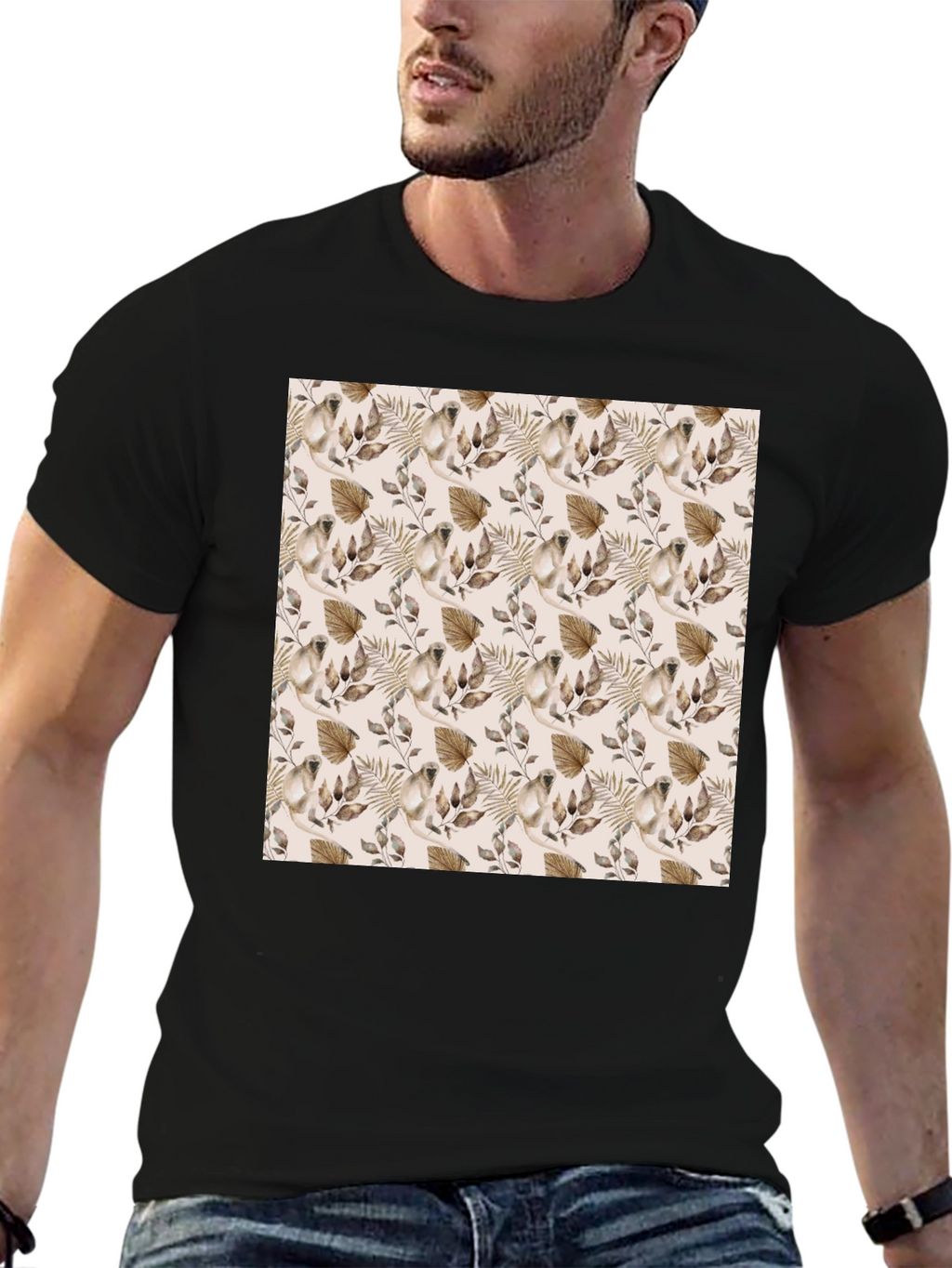 Botanical Pattern Black T-Shirt