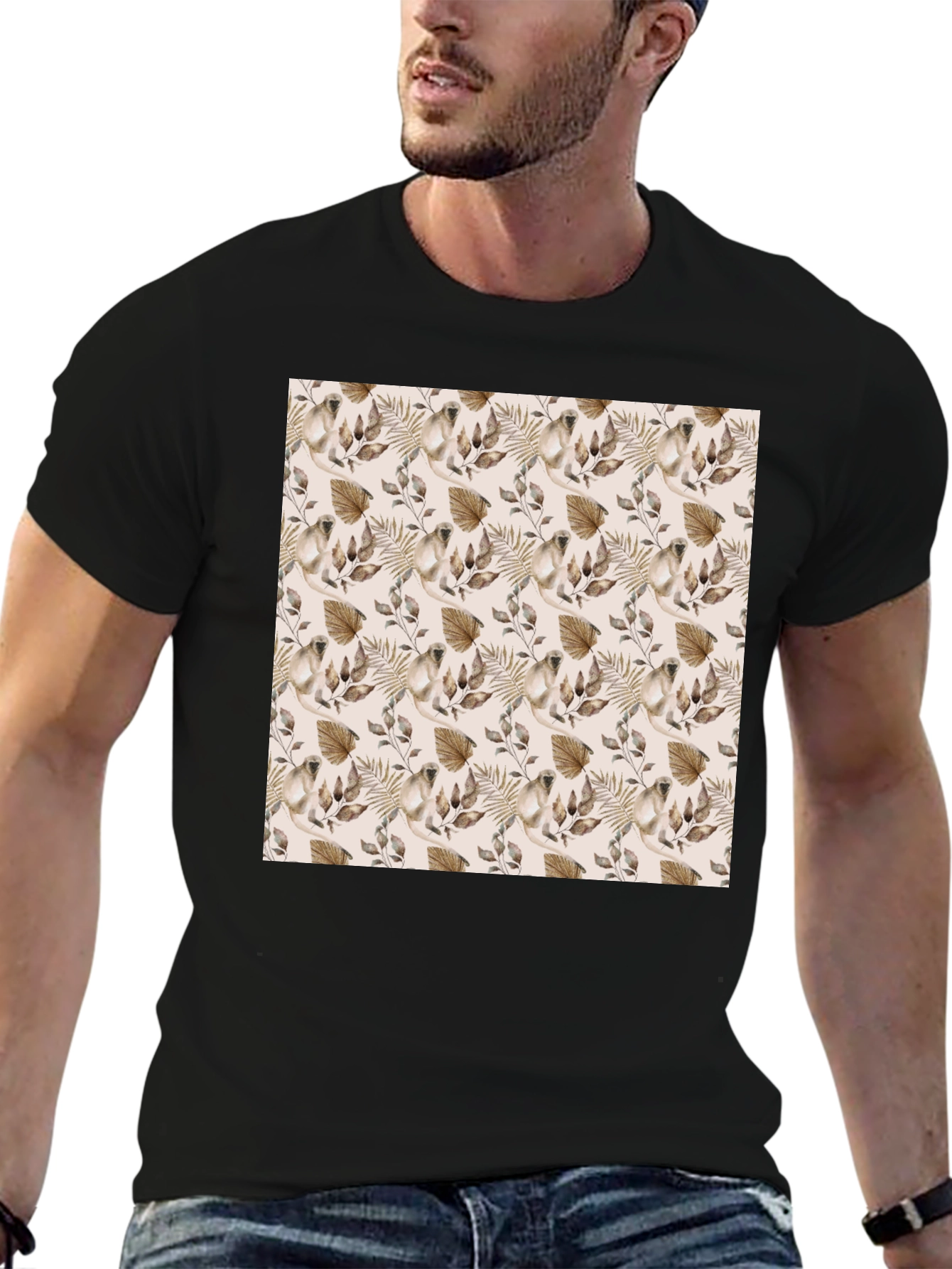 Botanical Pattern Black T-Shirt