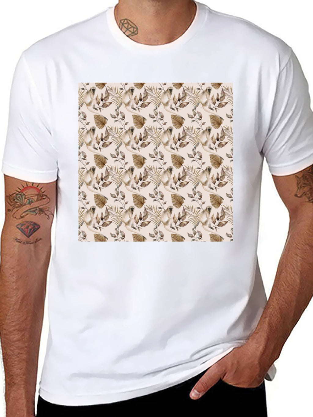 Botanical Pattern Black T-Shirt