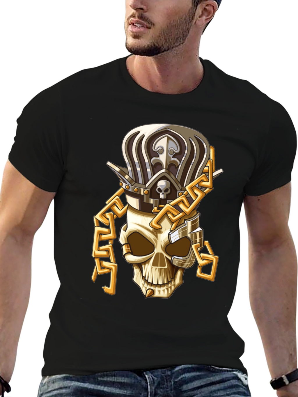 Skull King T-Shirt: Gold Chain Crown Design