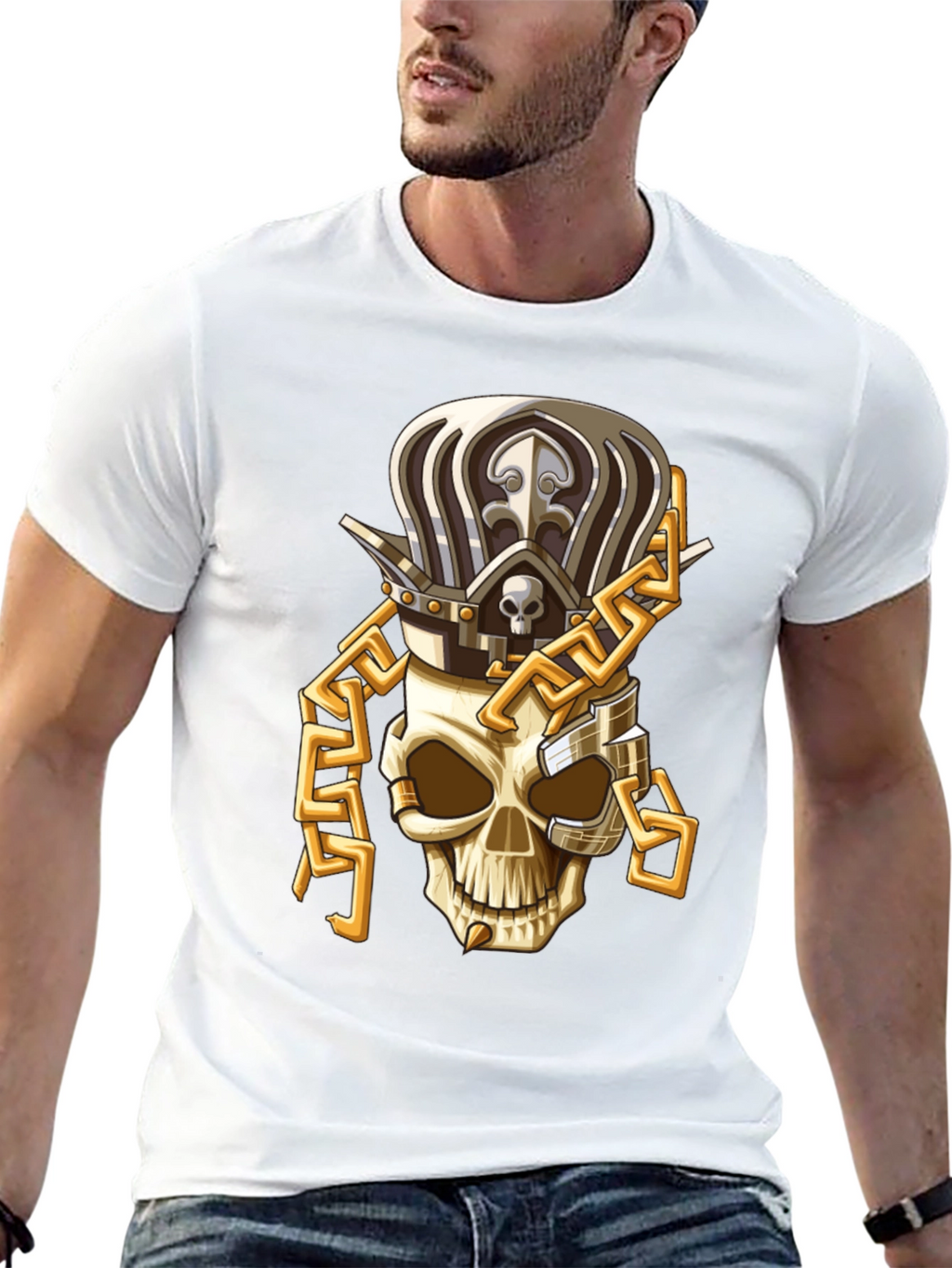 Skull King T-Shirt: Gold Chain Crown Design