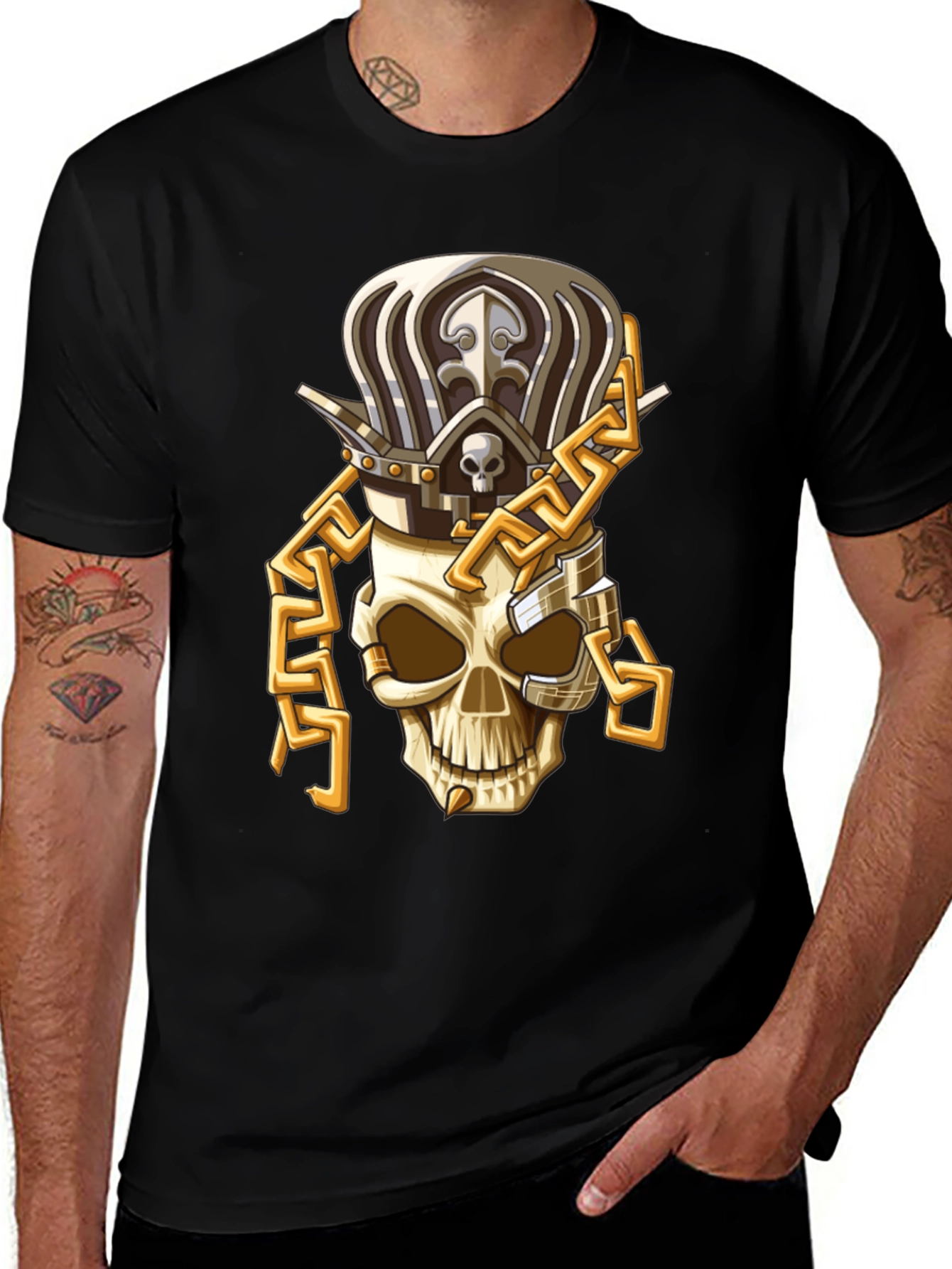 Skull King T-Shirt: Gold Chain Crown Design