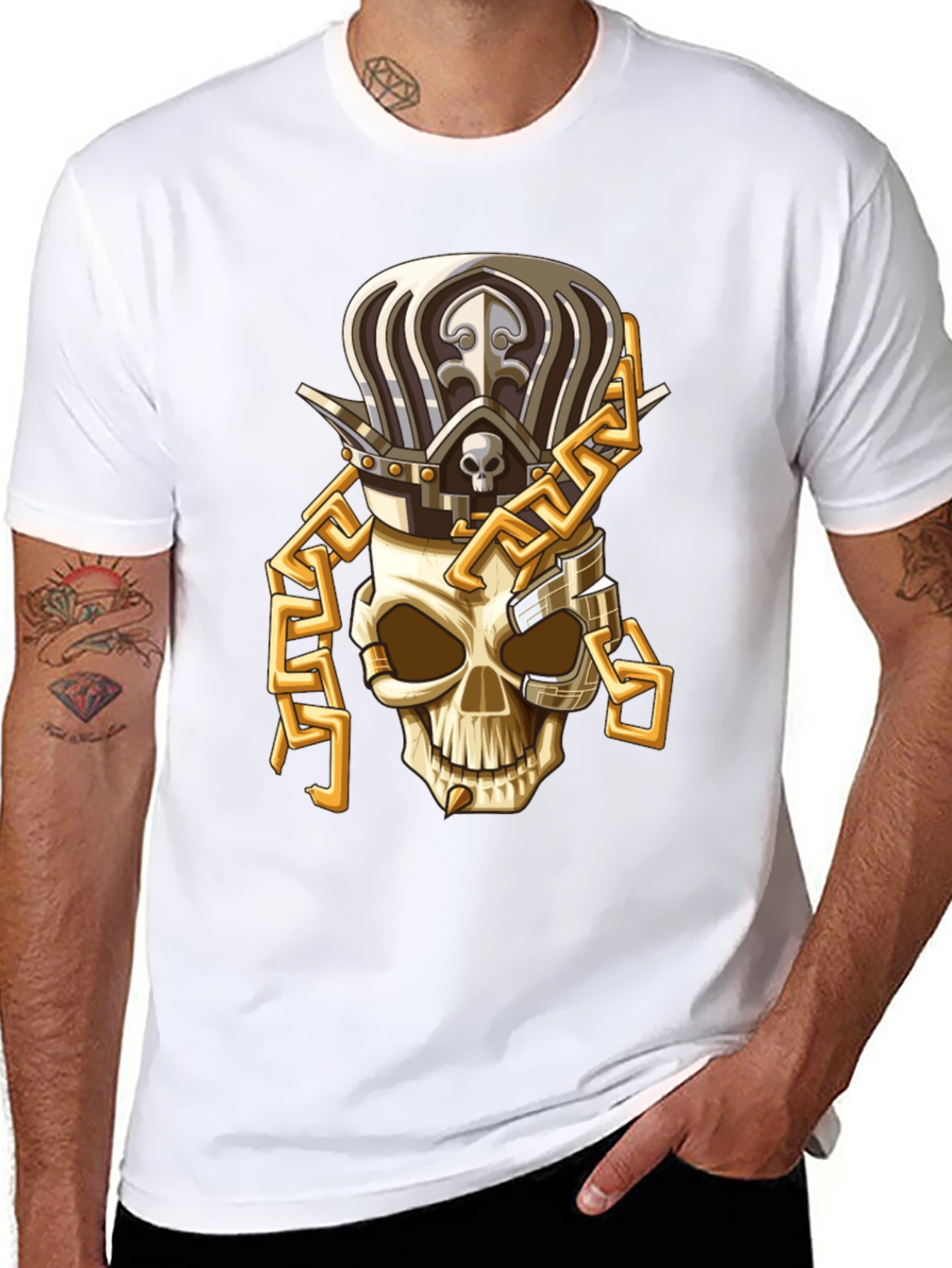 Skull King T-Shirt: Gold Chain Crown Design