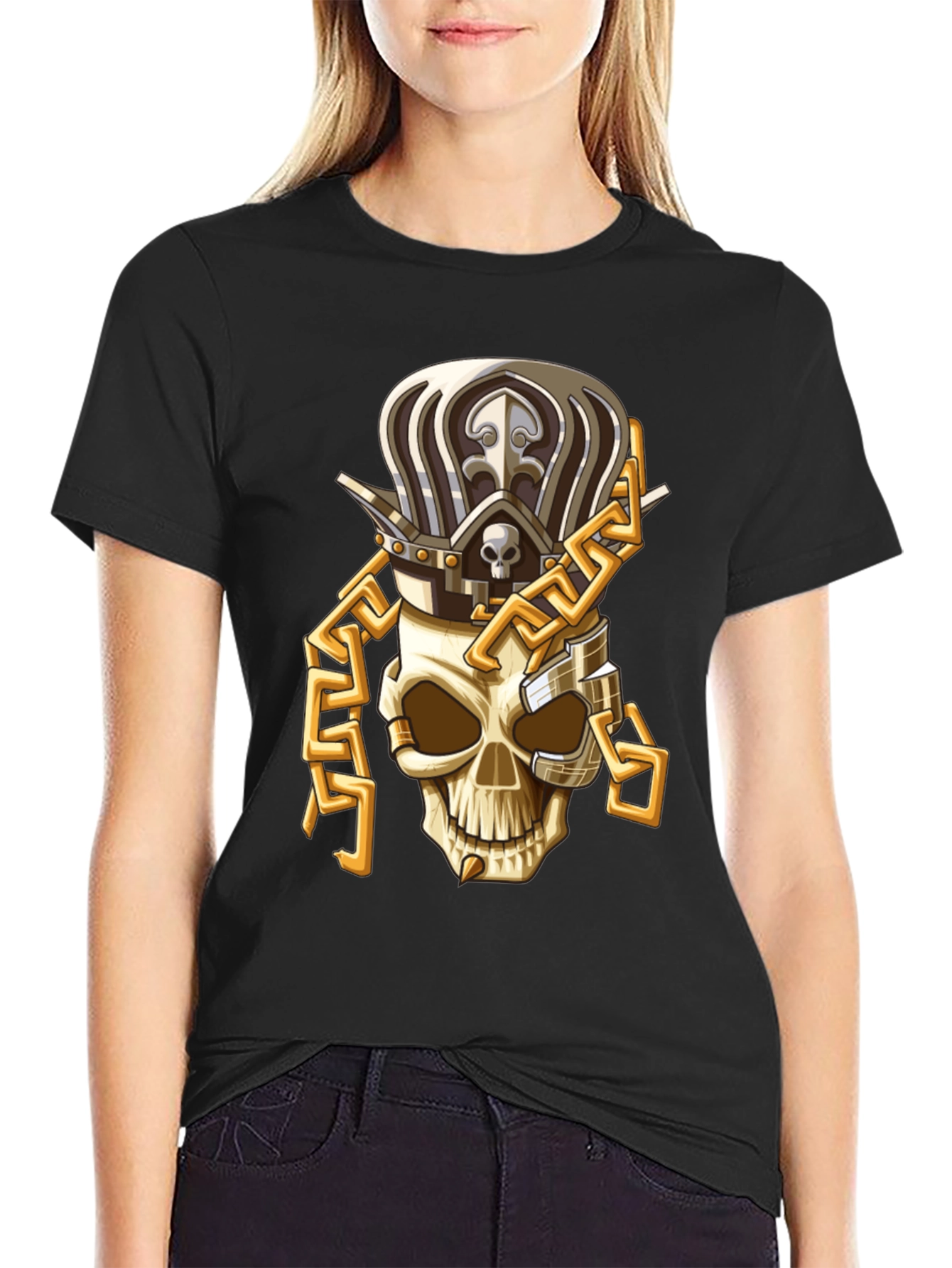 Skull King T-Shirt: Gold Chain Crown Design