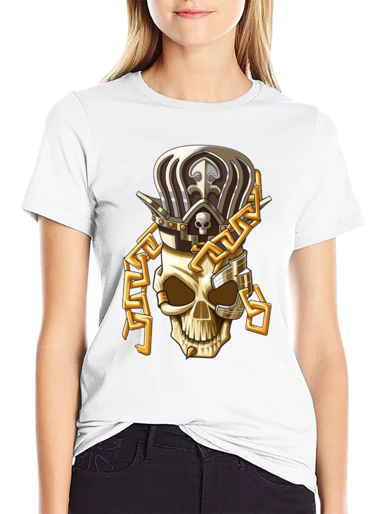 Skull King T-Shirt: Gold Chain Crown Design