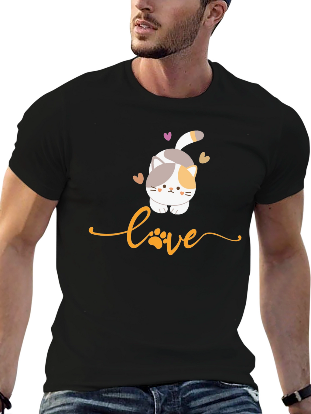 Cute Cat Love Graphic T-Shirt - Black