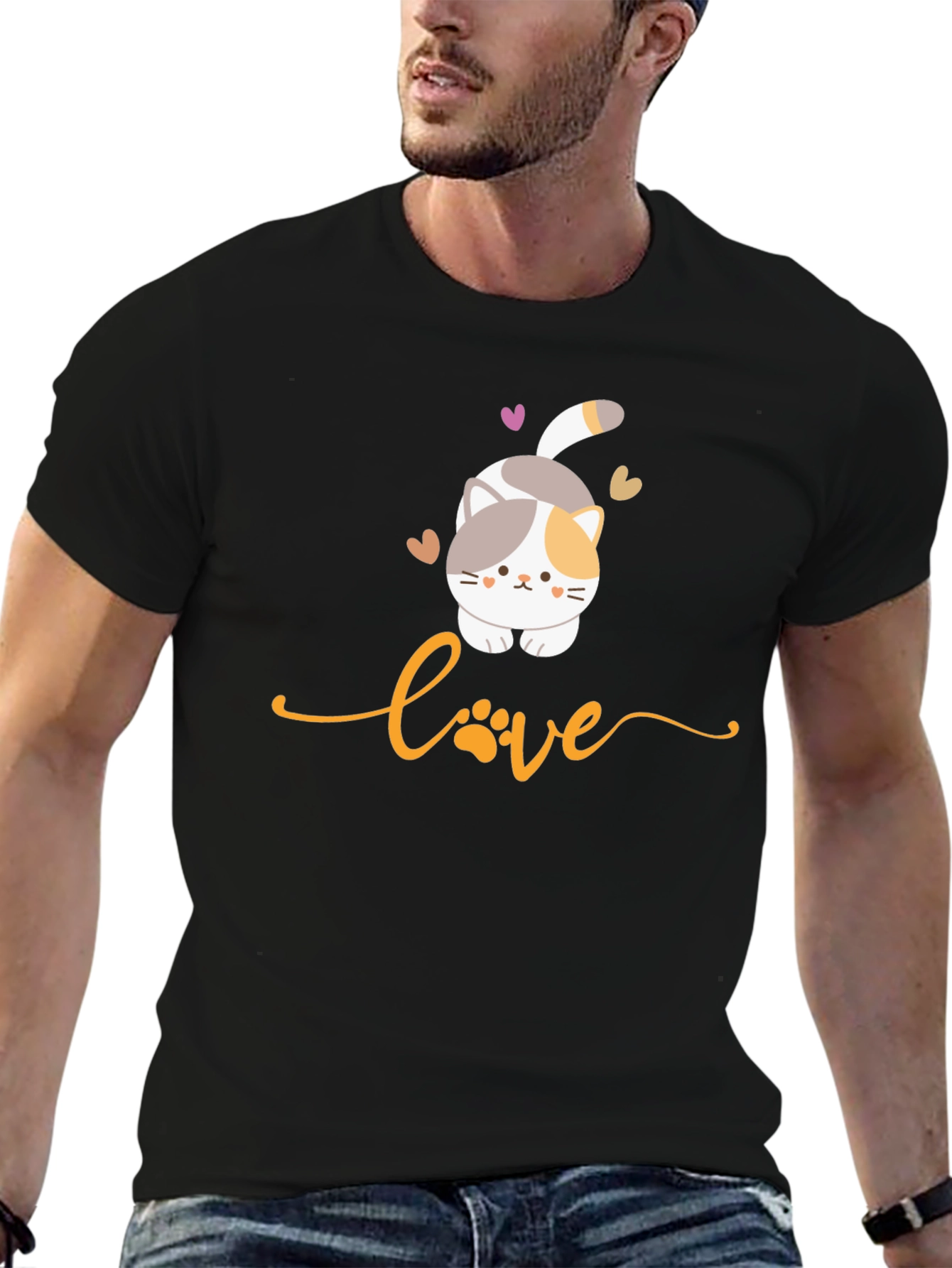 Cute Cat Love Graphic T-Shirt - Black