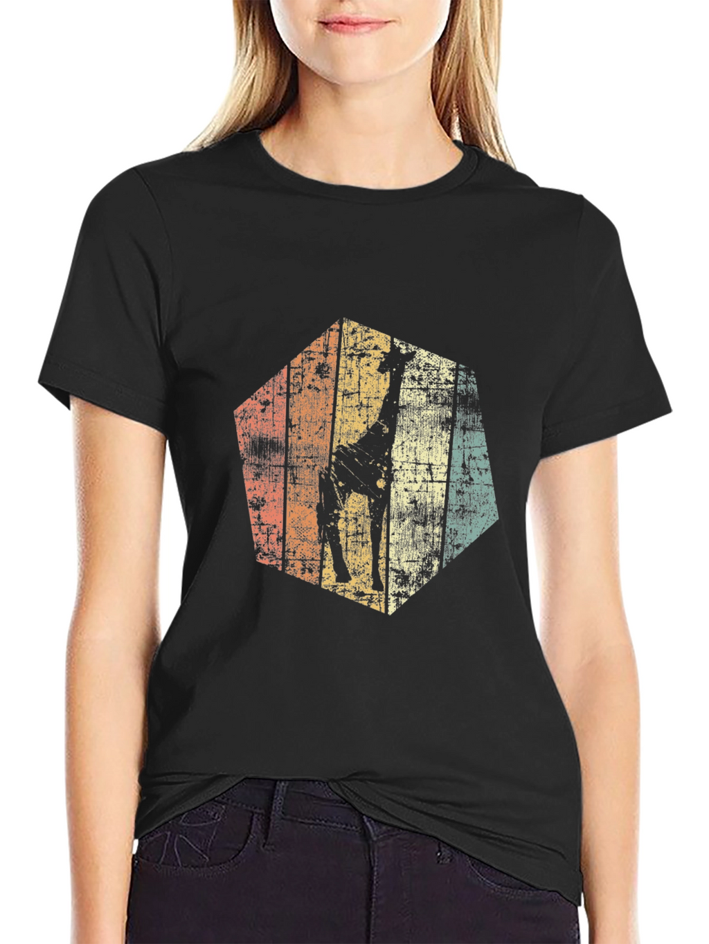 Retro Giraffe Graphic Tee - Mens Black T-Shirt