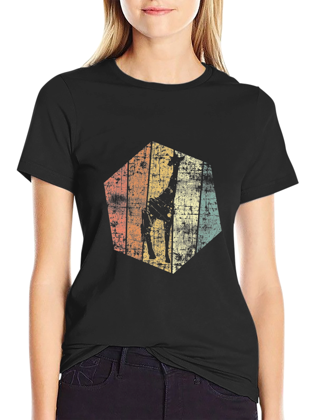 Retro Giraffe Graphic Tee - Mens Black T-Shirt