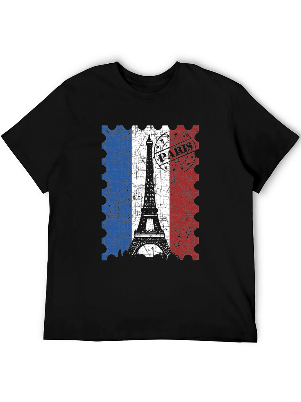 Paris Eiffel Tower Stamp Black T-Shirt