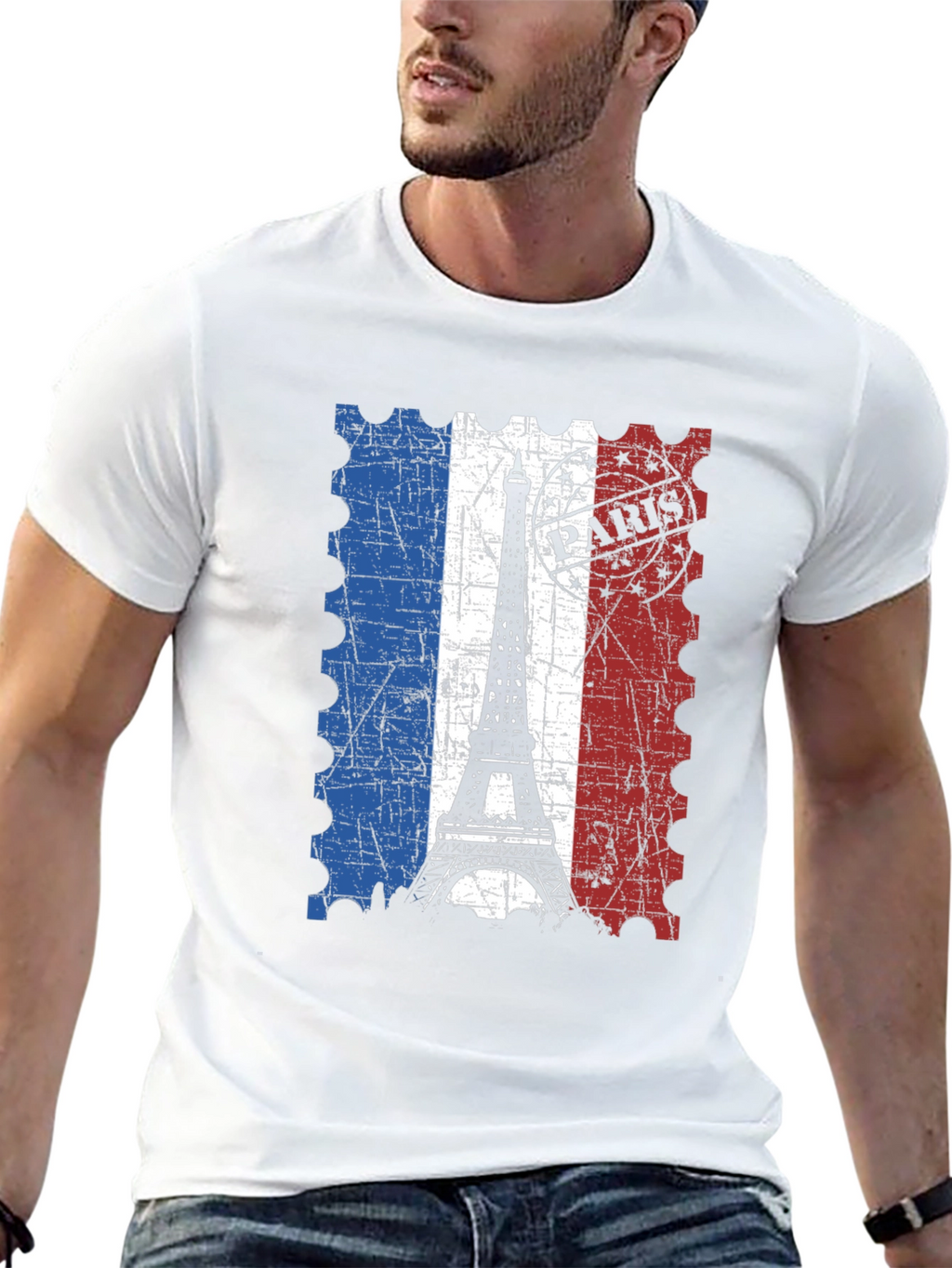 Paris Eiffel Tower Stamp Black T-Shirt