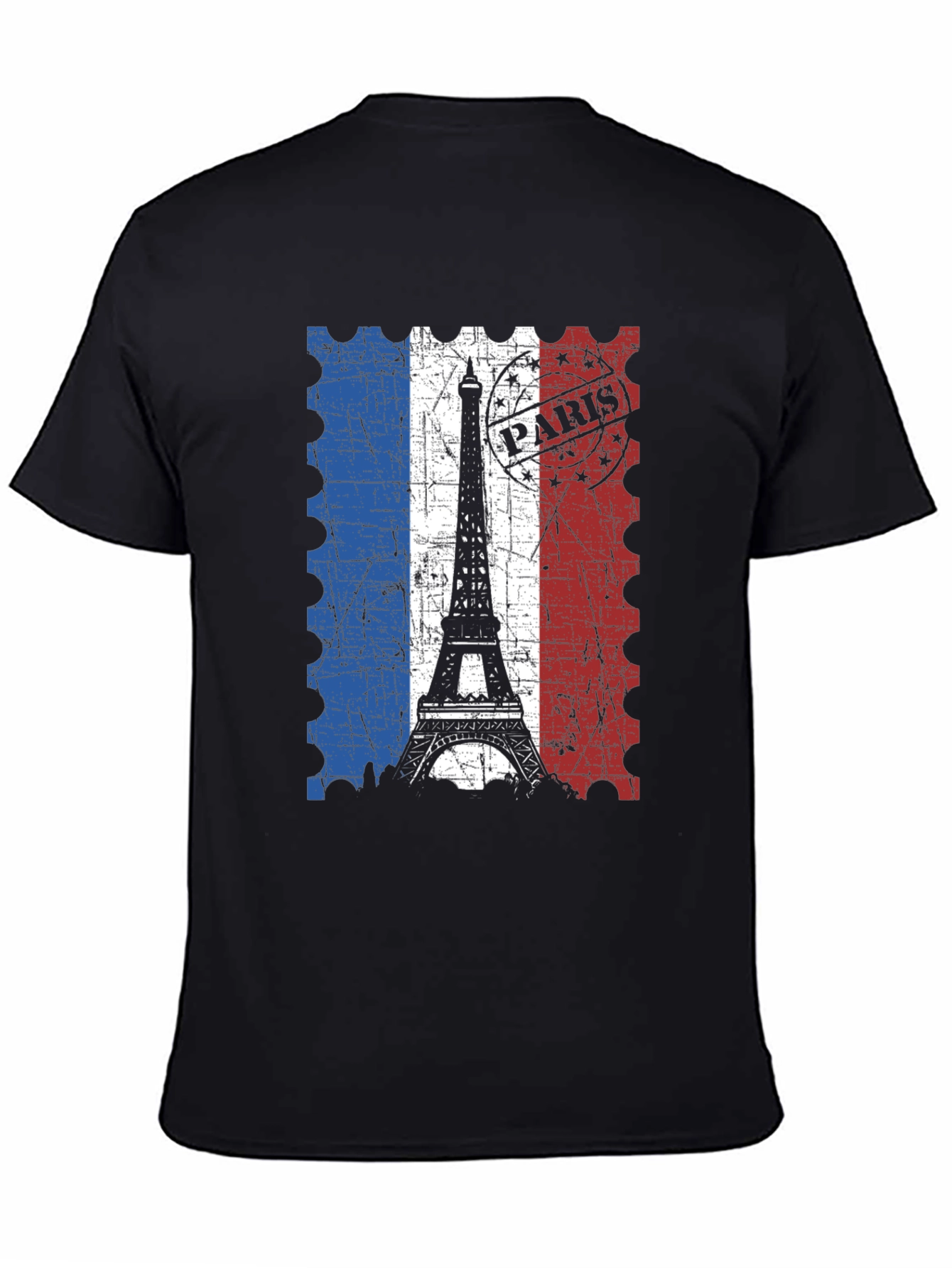 Paris Eiffel Tower Stamp Black T-Shirt