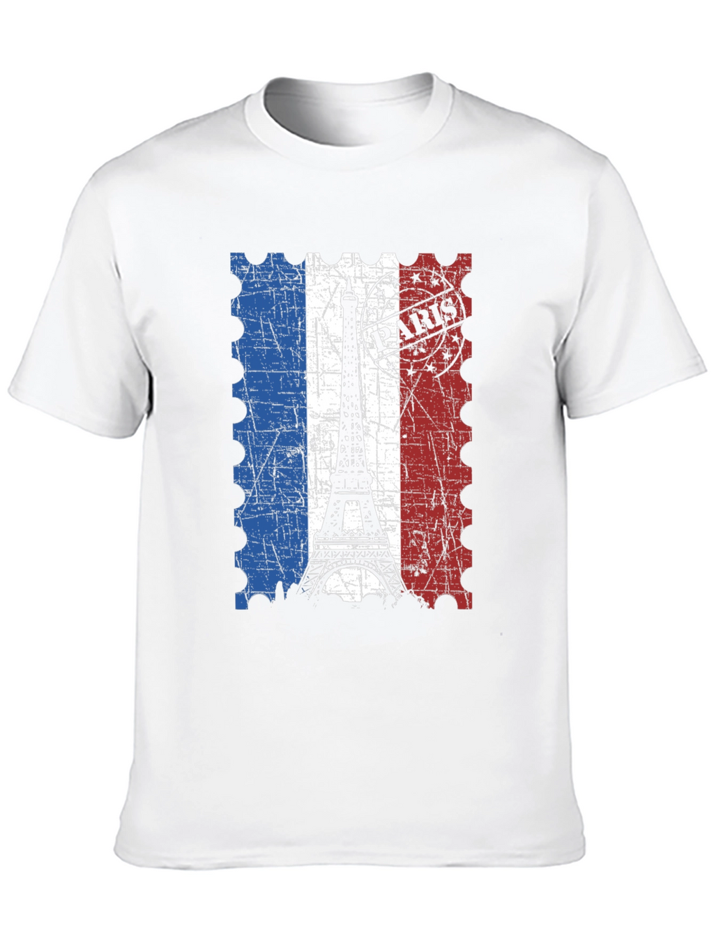Paris Eiffel Tower Stamp Black T-Shirt