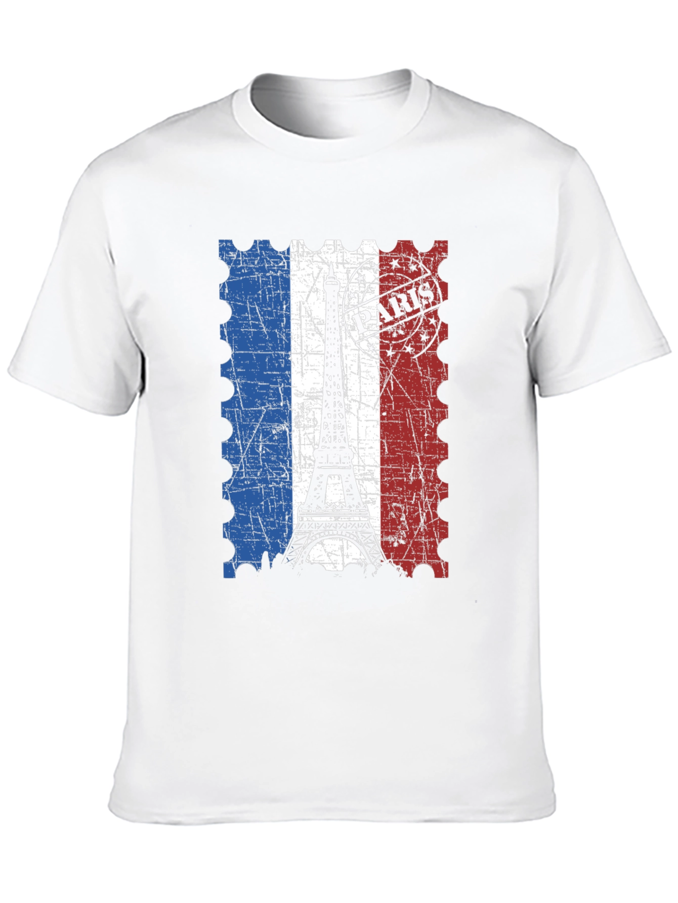 Paris Eiffel Tower Stamp Black T-Shirt