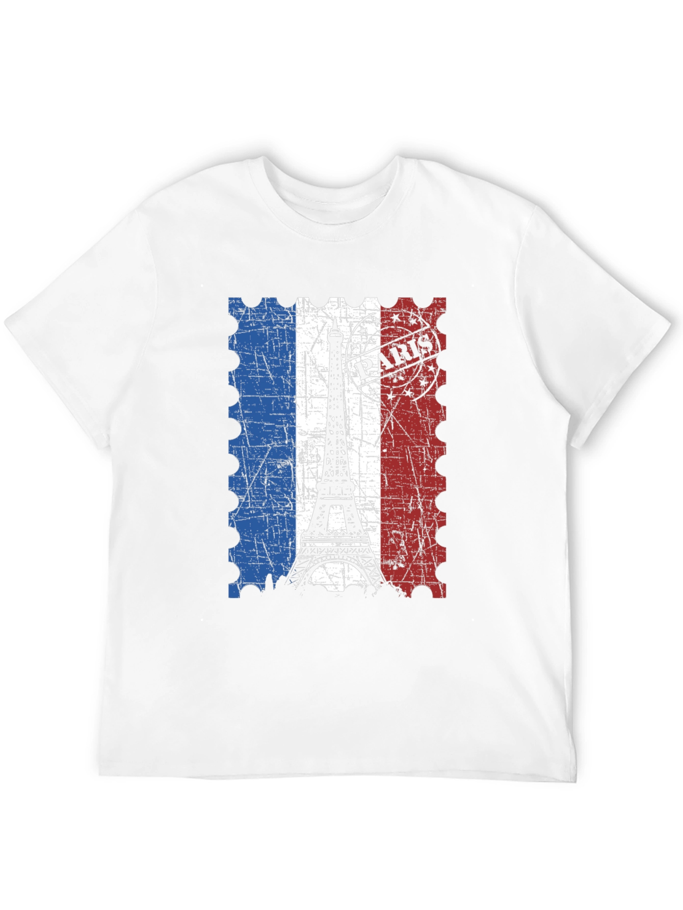 Paris Eiffel Tower Stamp Black T-Shirt
