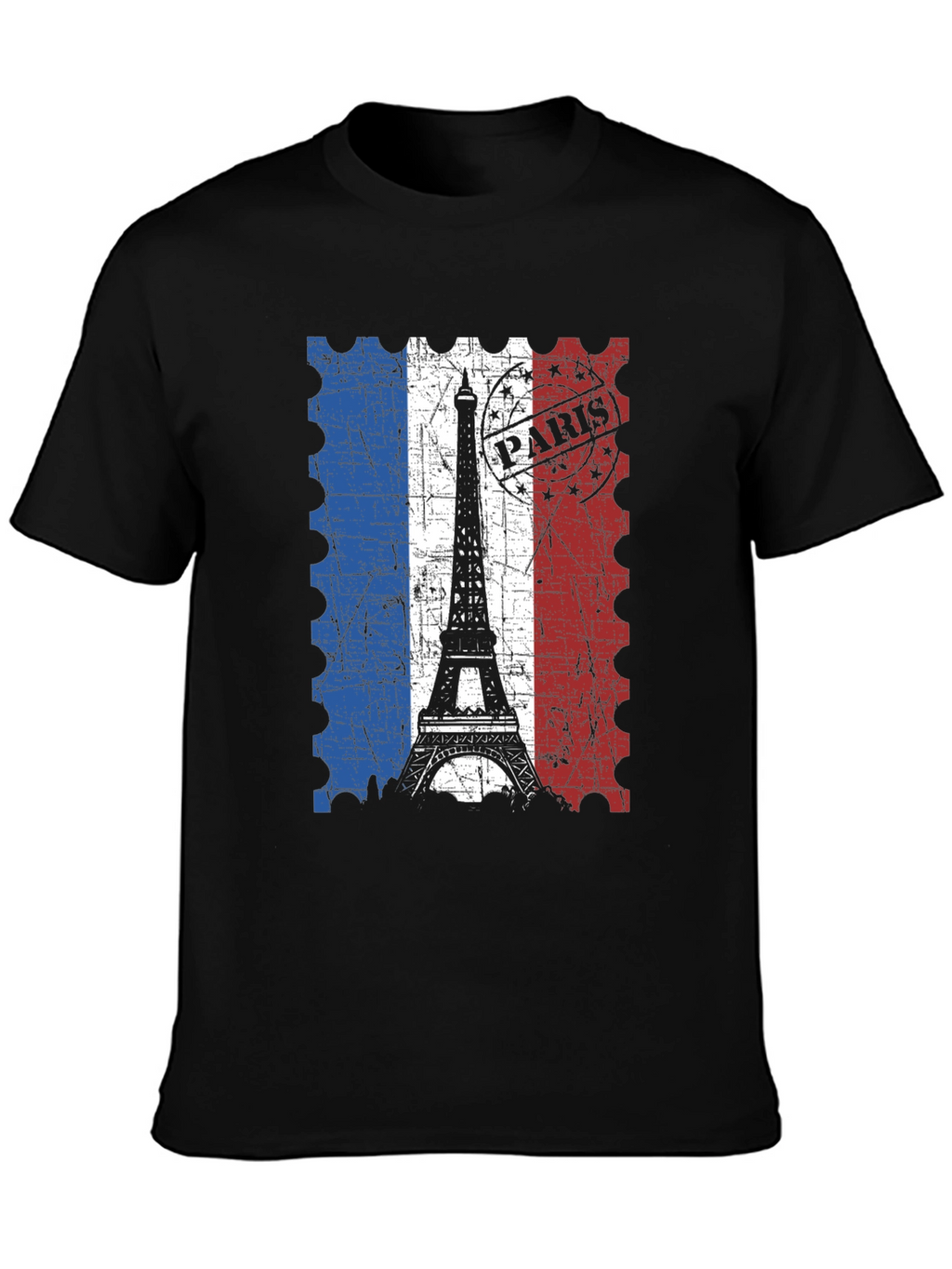 Paris Eiffel Tower Stamp Black T-Shirt