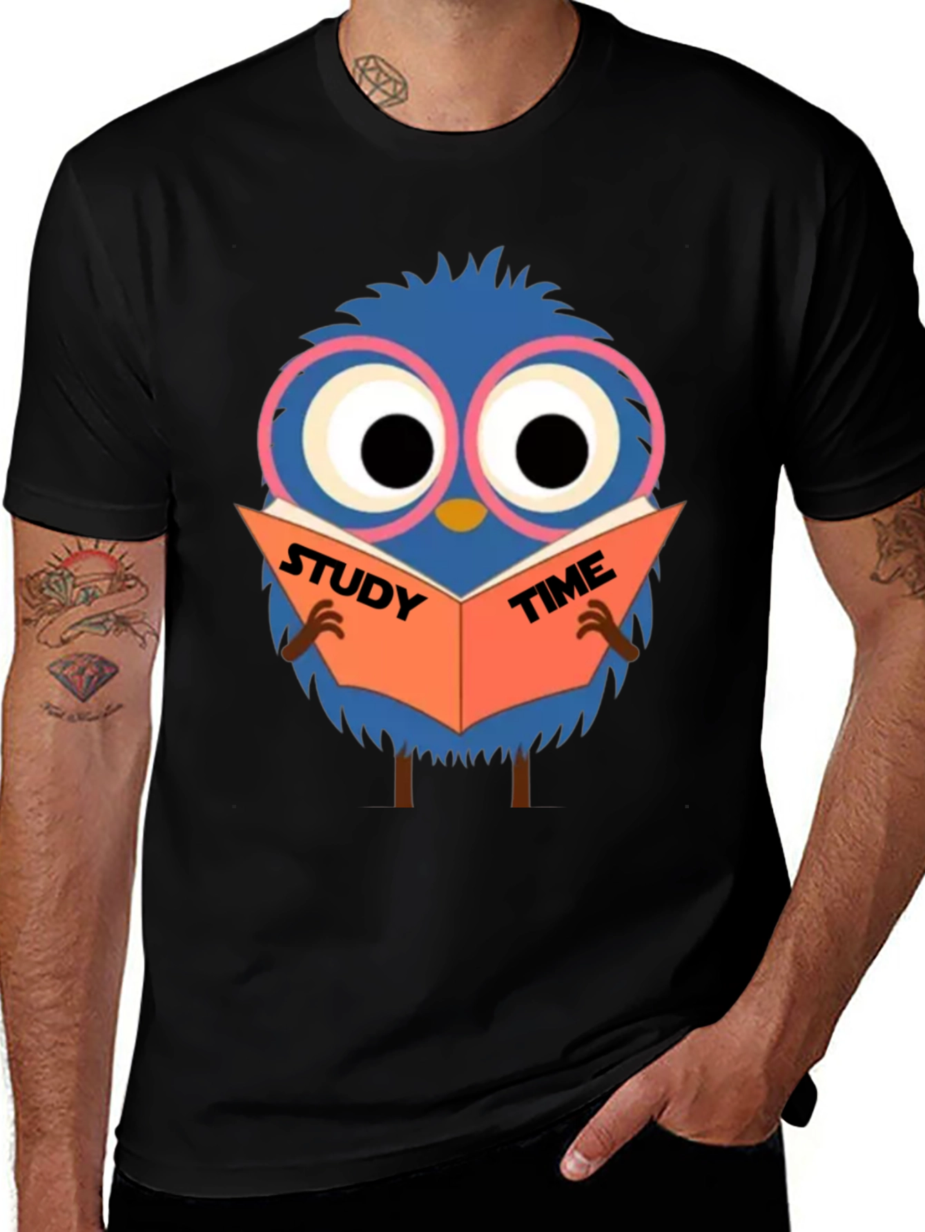 Study Time Bird Graphic Tee - Black Cotton Shirt