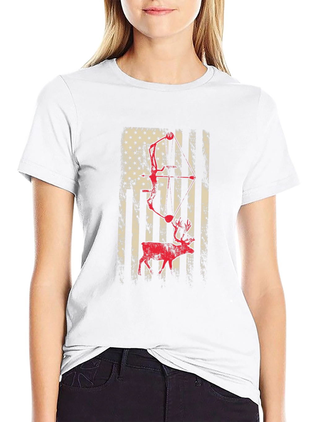 American Flag Bow Hunting Deer T-Shirt